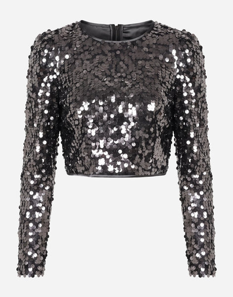 Dolce & Gabbana スパンコール長袖クロップトップ | Sendegaro JP