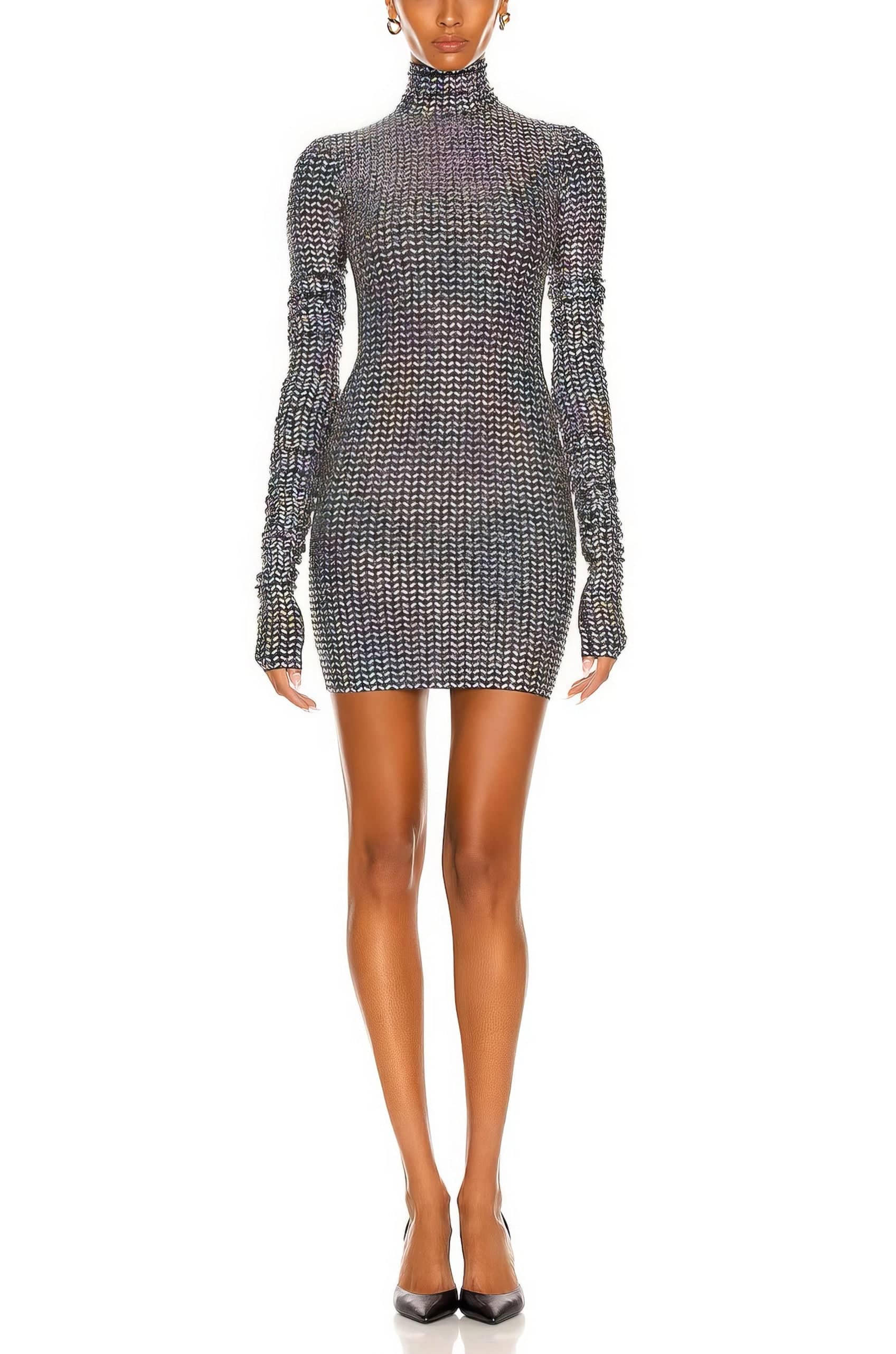 Dolce & Gabbana Sequin Long Sleeve Stretch Jersey Minidress