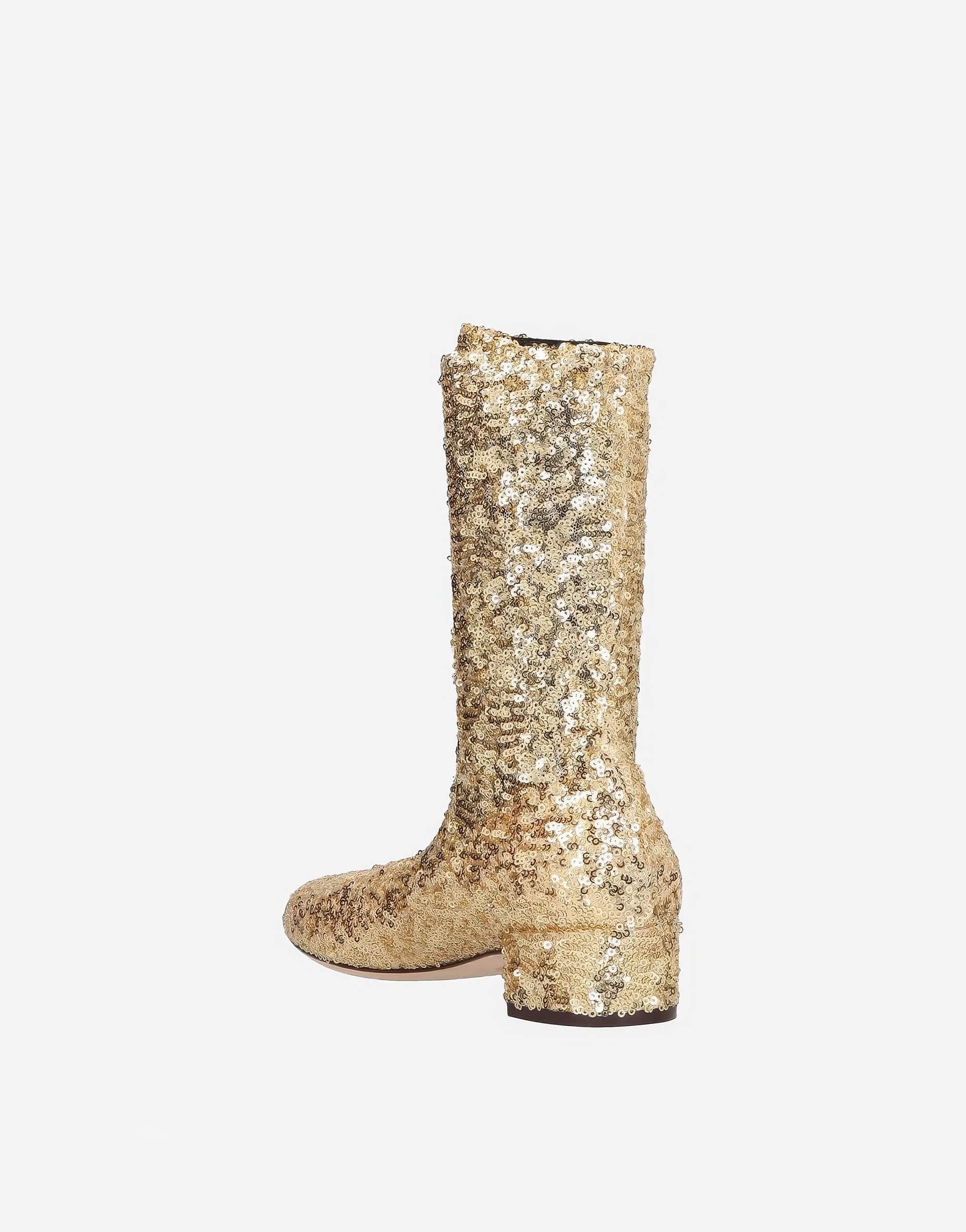Dolce & Gabbana Sequined Gold Stretch Boots