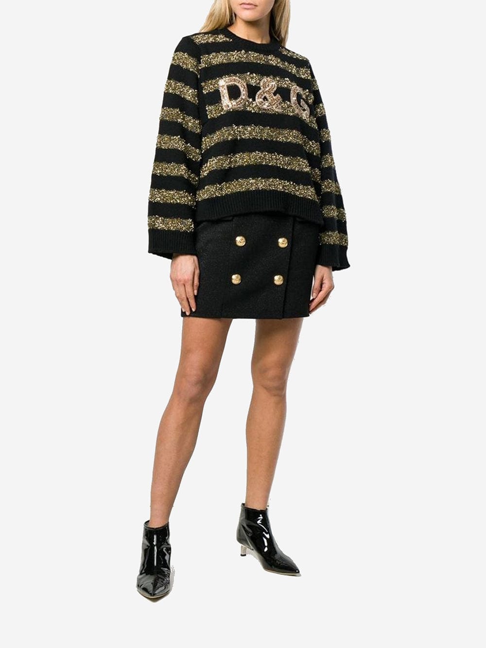 Sequined Striped Knit Sweater