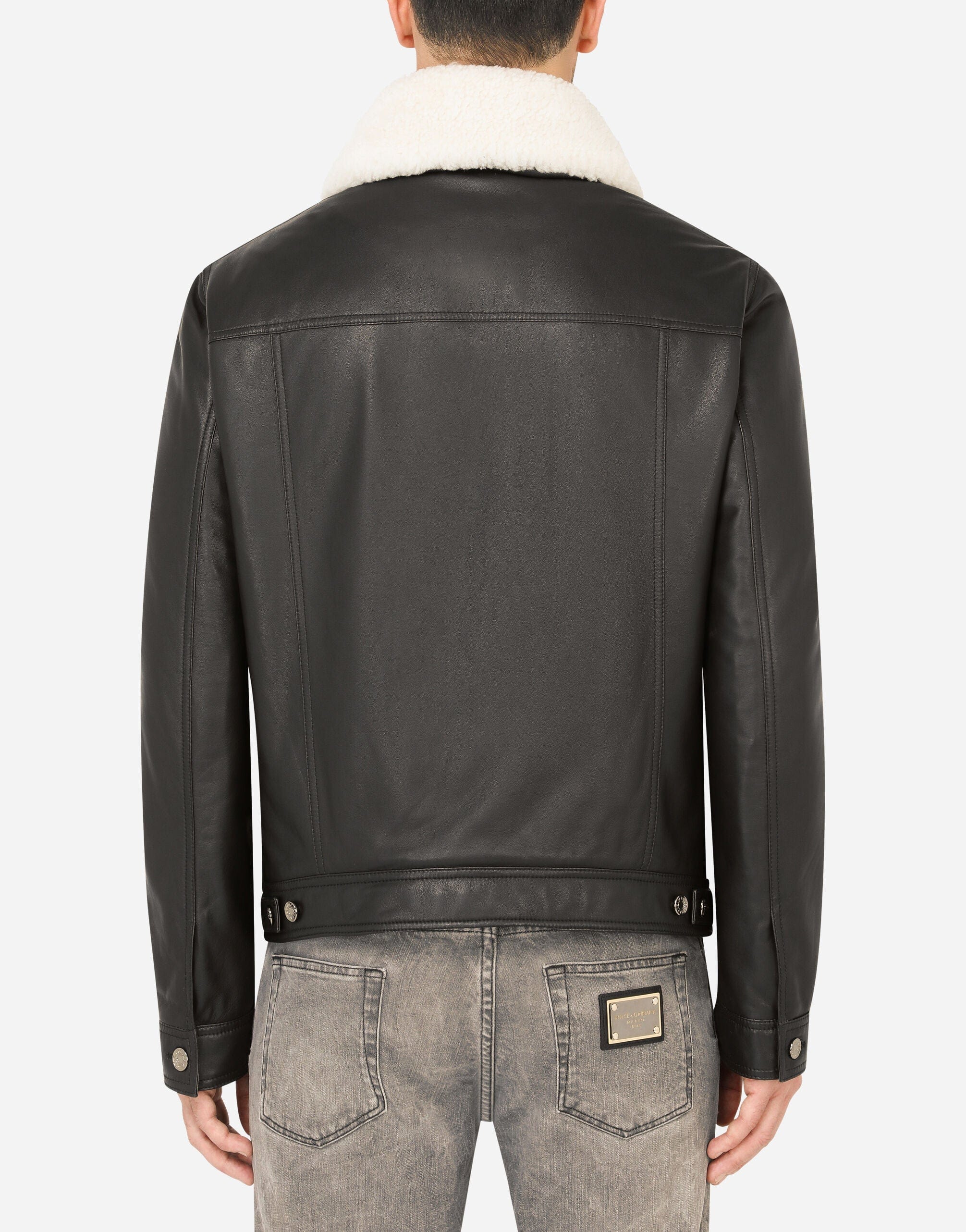 Dolce & Gabbana Shearling Collar Leather Jacket