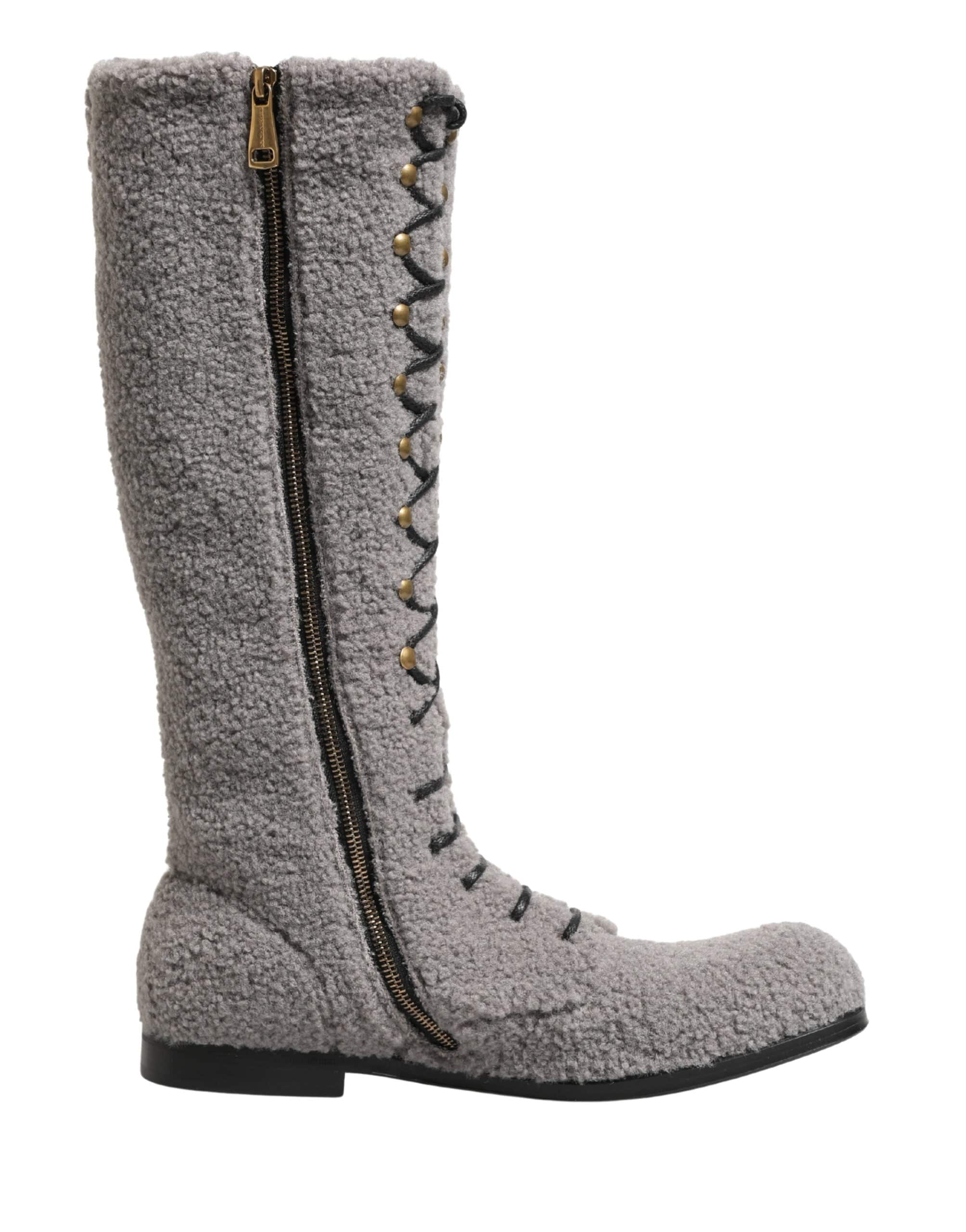 Dolce & Gabbana Shearling Lace-Up Knee-High Boots