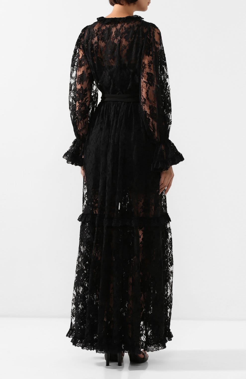 Dolce & Gabbana Sheer Floral Lace Wrap Maxi Dress