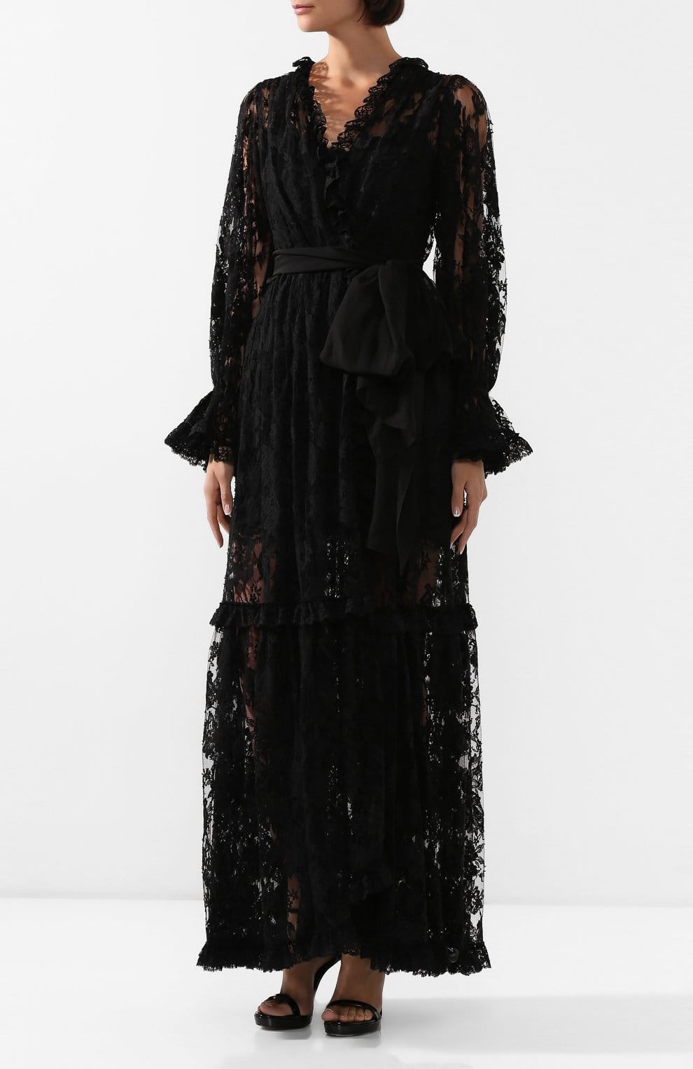Dolce & Gabbana Sheer Floral Lace Wrap Maxi Dress