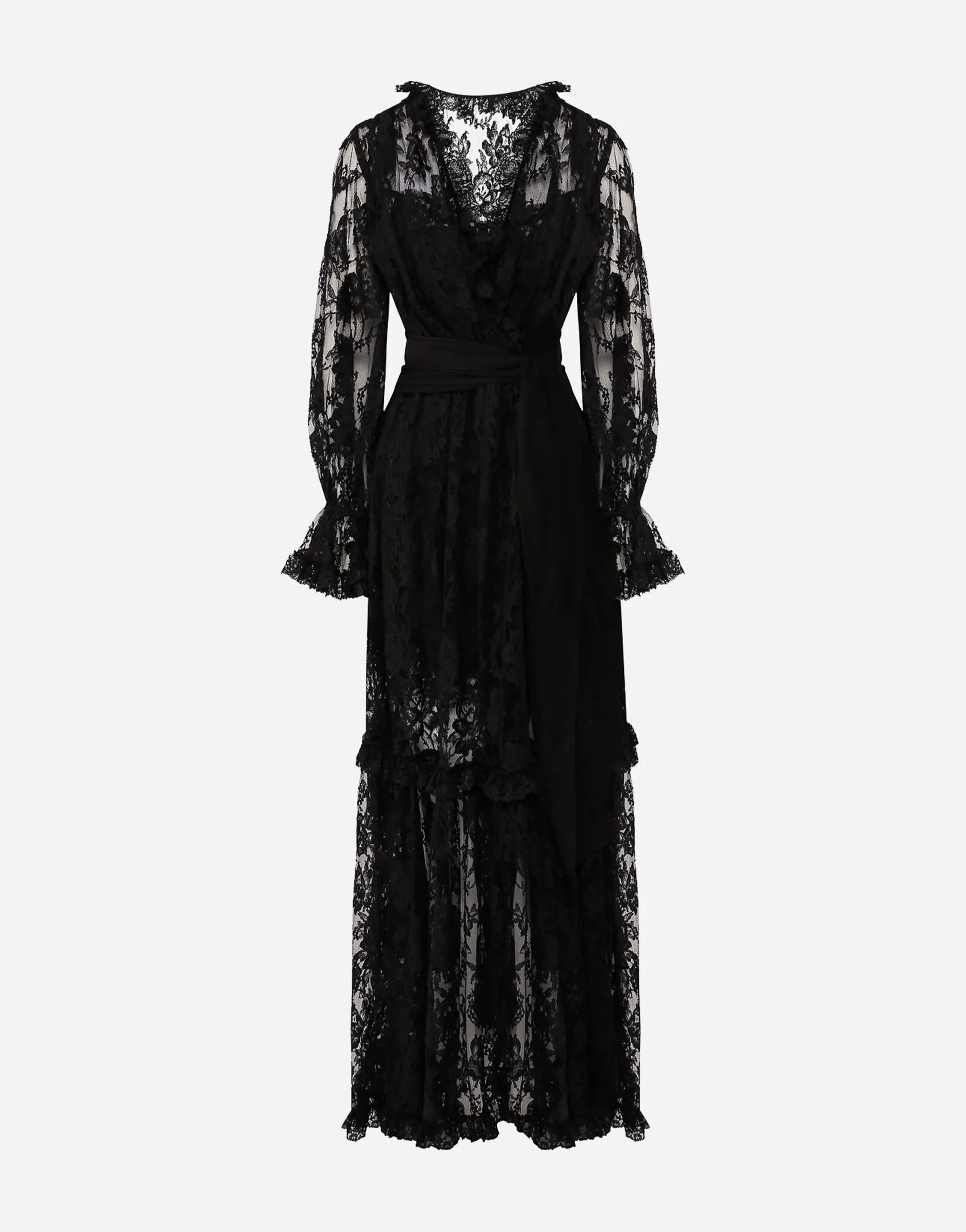 Dolce & Gabbana Sheer Floral Lace Wrap Maxi Dress