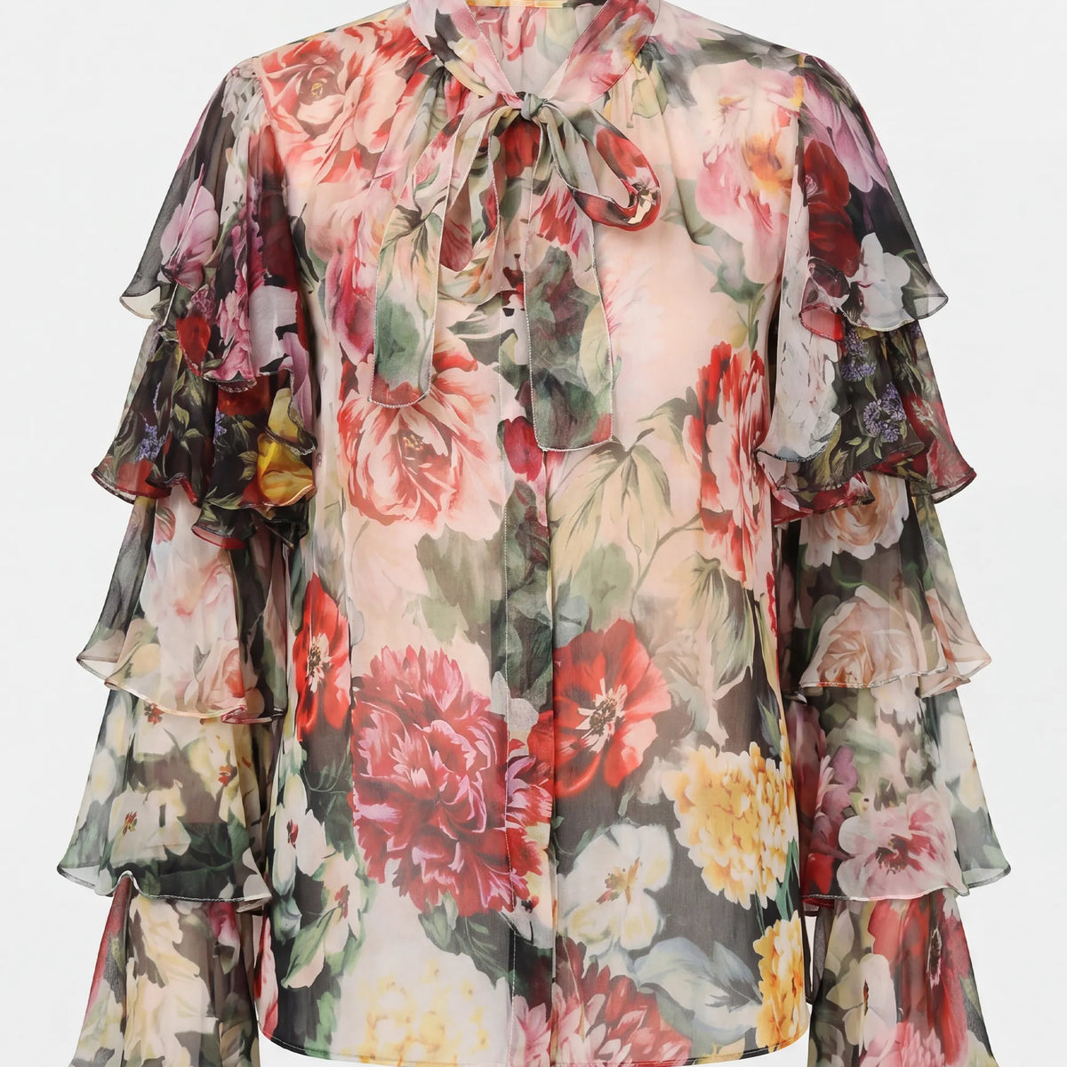 Dolce & Gabbana 透け感のある花柄ラッフルシルクブラウス | Sendegaro JP