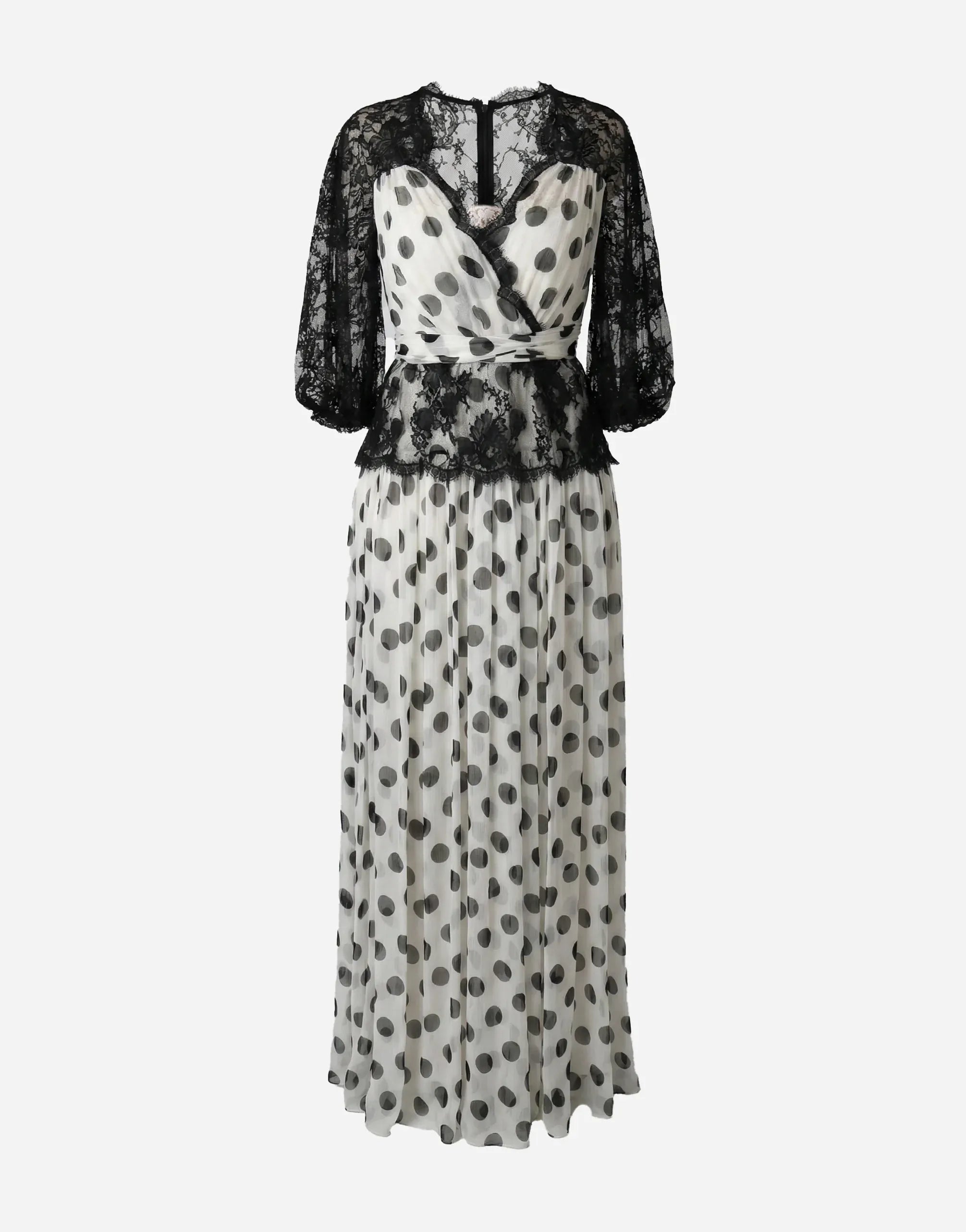 Dolce & Gabbana Sheer Lace Wrap Polka Dot Maxi Dress | Sendegaro LB