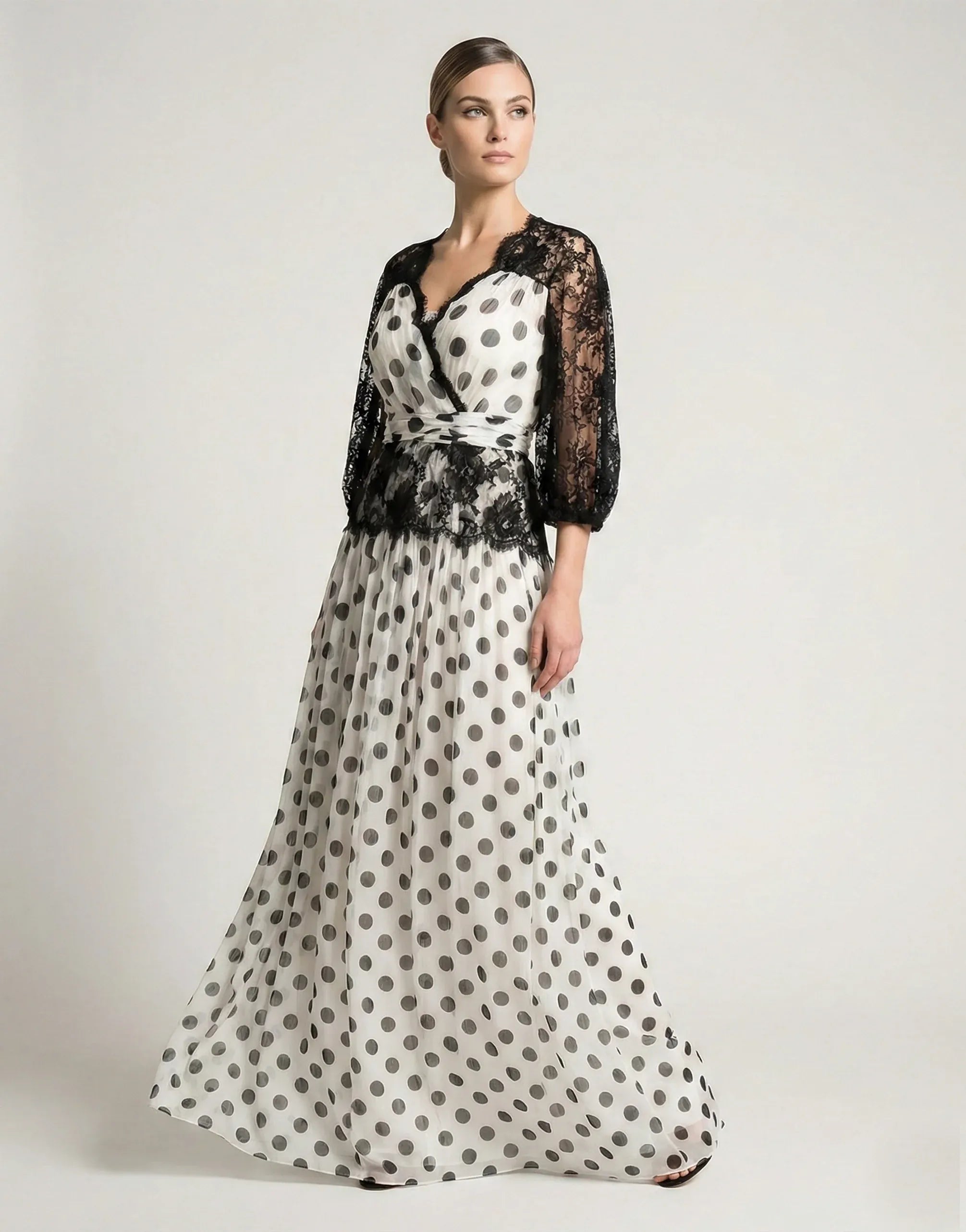 Dolce & Gabbana Sheer Lace Wrap Polka Dot Maxi Dress | Sendegaro LB