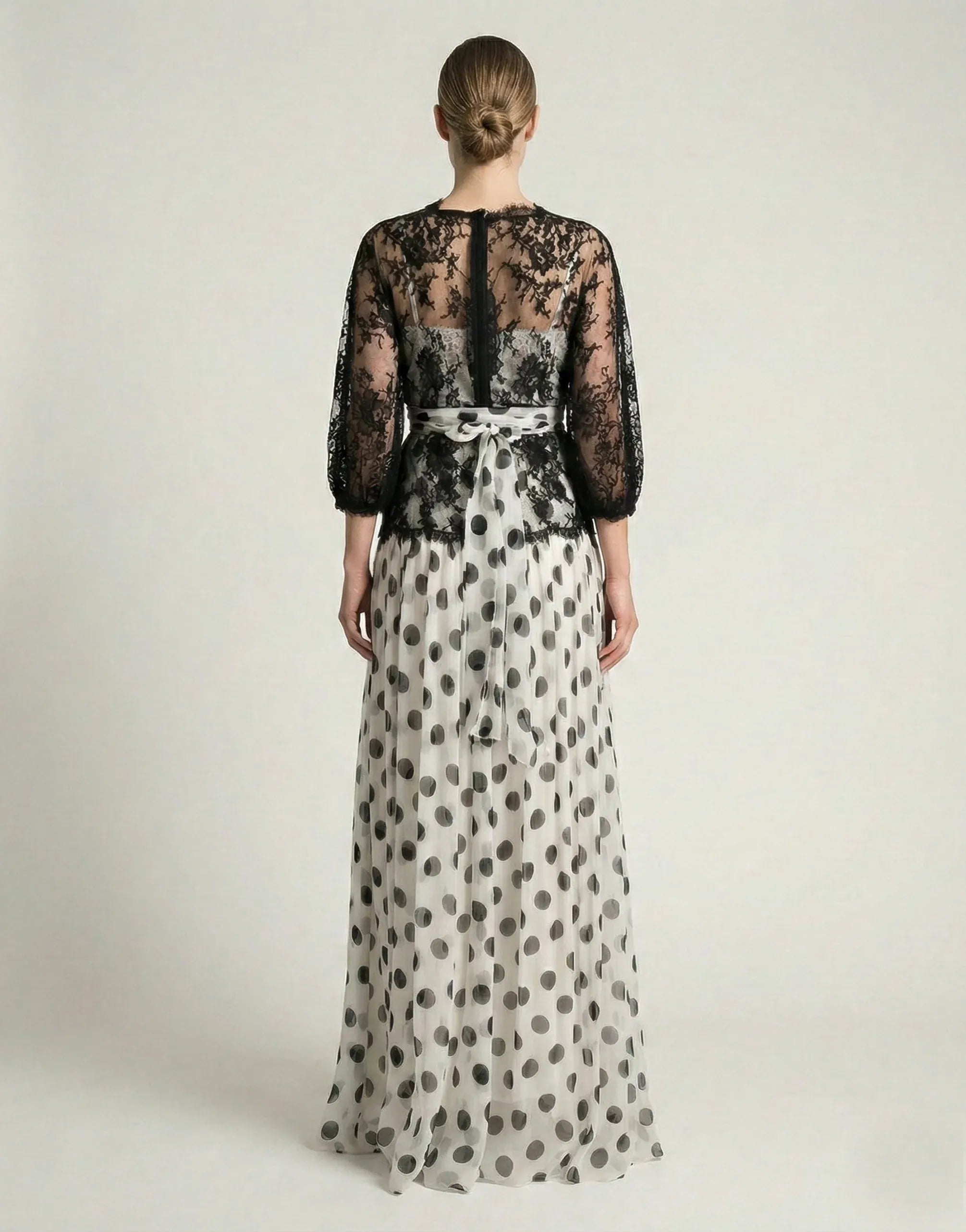 Dolce & Gabbana Sheer Lace Wrap Polka Dot Maxi Dress