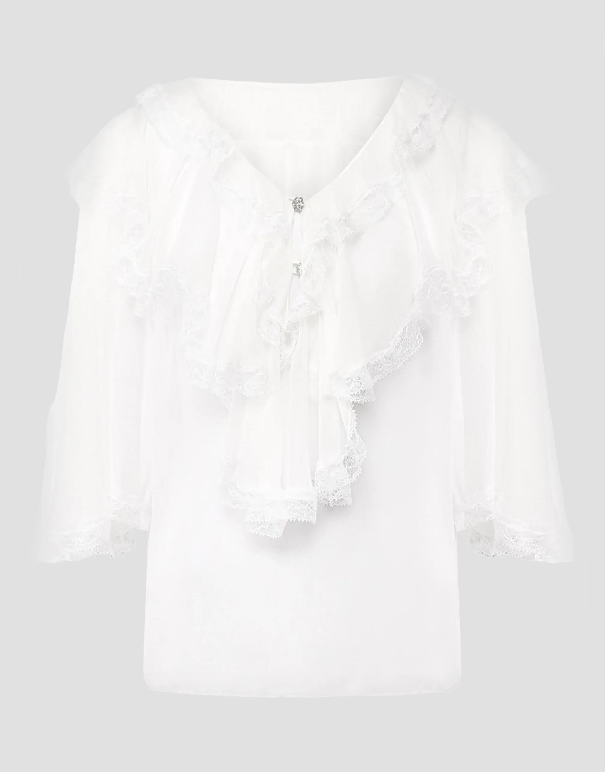 Dolce & Gabbana Sheer Silk Lace Ruffle Blouse