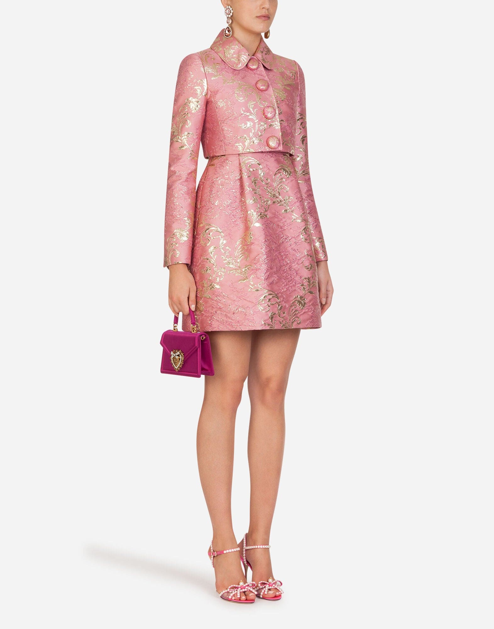 Dolce & Gabbana Short Floral Jacquard Lamé Dress