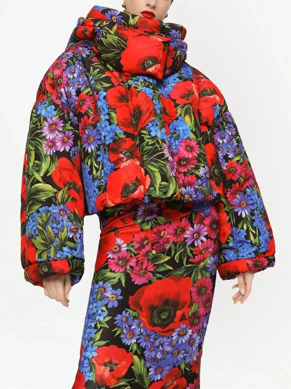 Dolce & Gabbana Short Floral-Print Down Jacket