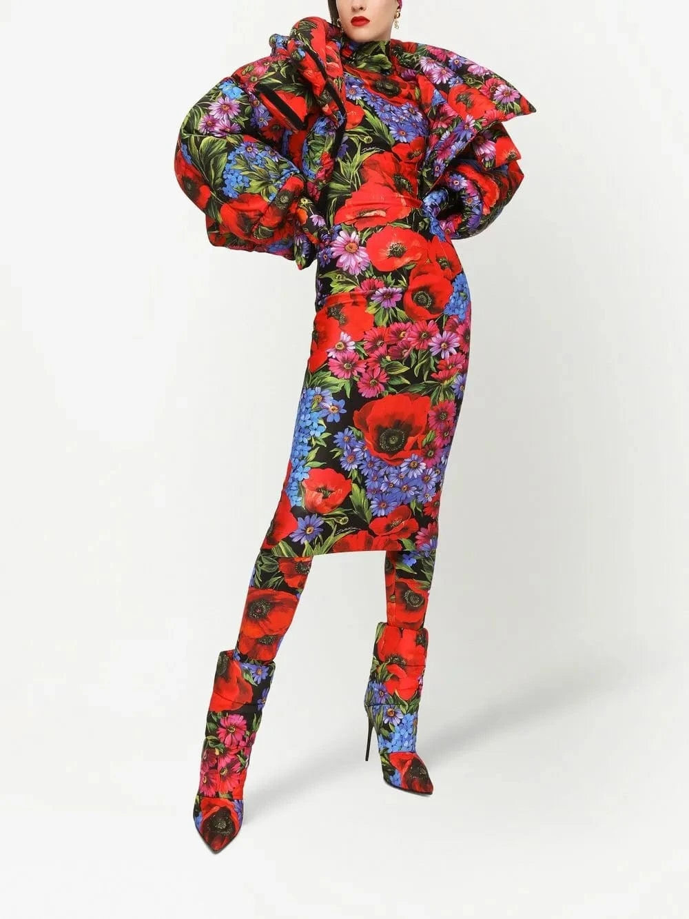 Dolce & Gabbana Short Floral-Print Down Jacket