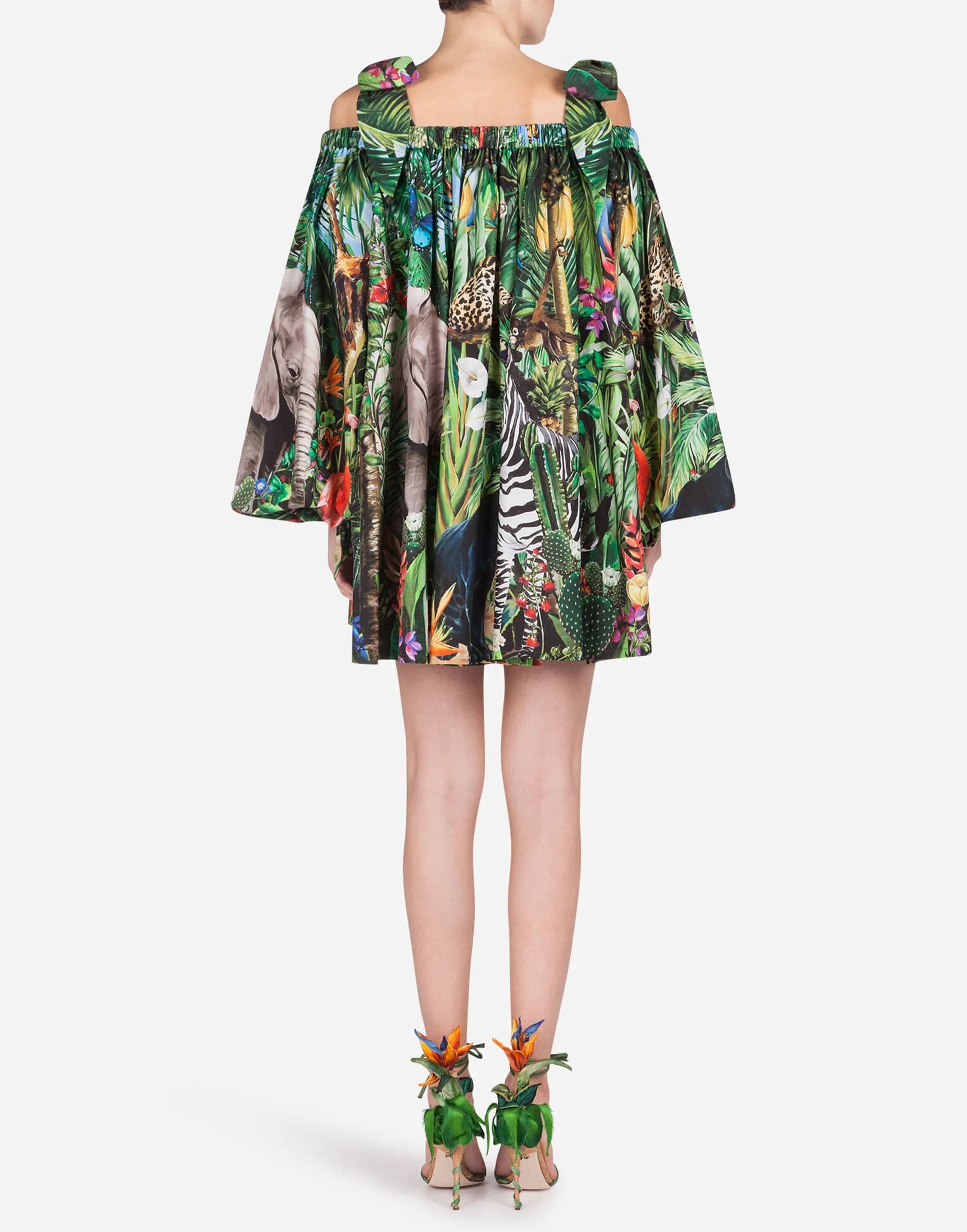 Dolce & Gabbana Short Poplin Dress With Braces And Jungle Print