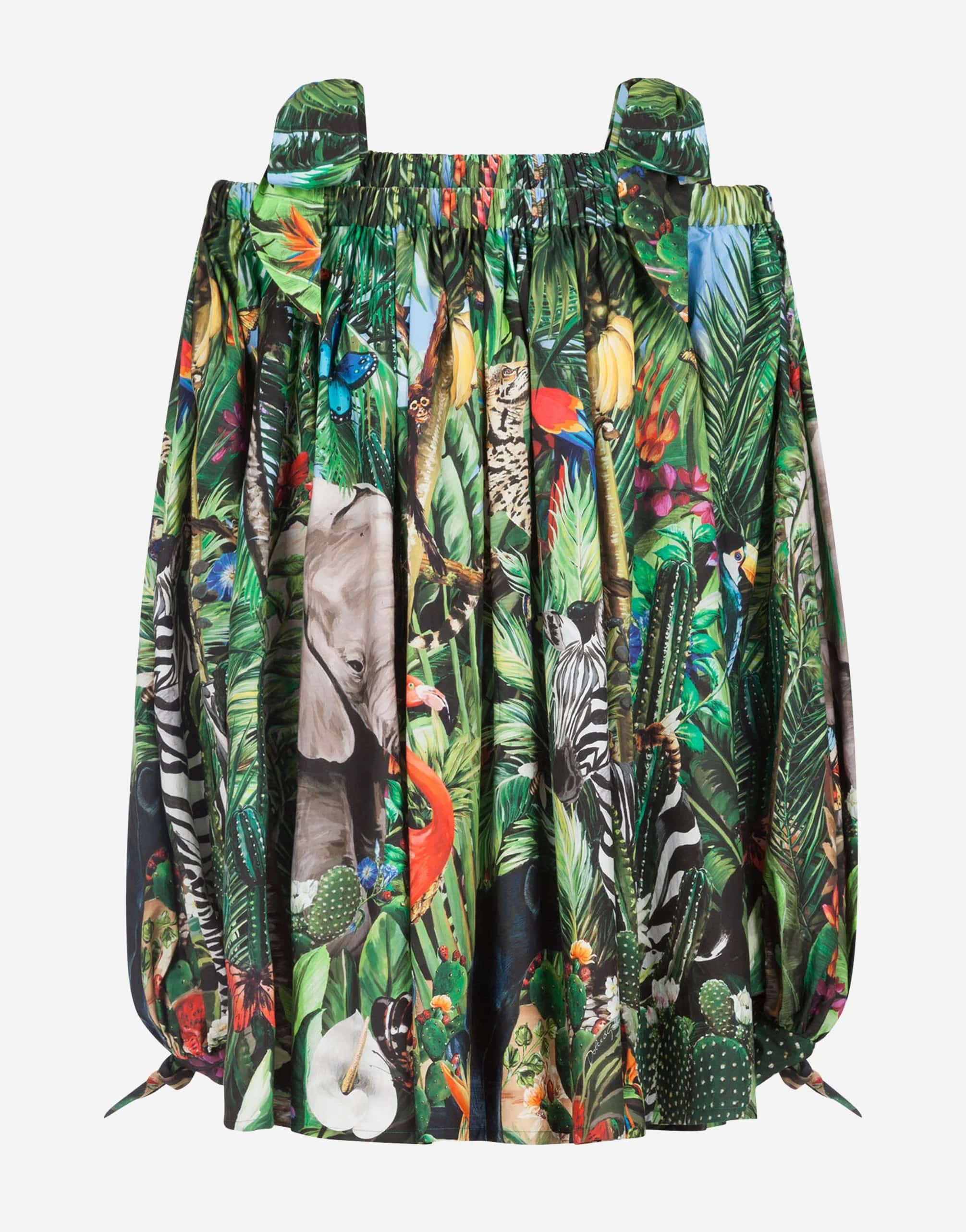 Dolce & Gabbana Short Poplin Dress With Braces And Jungle Print