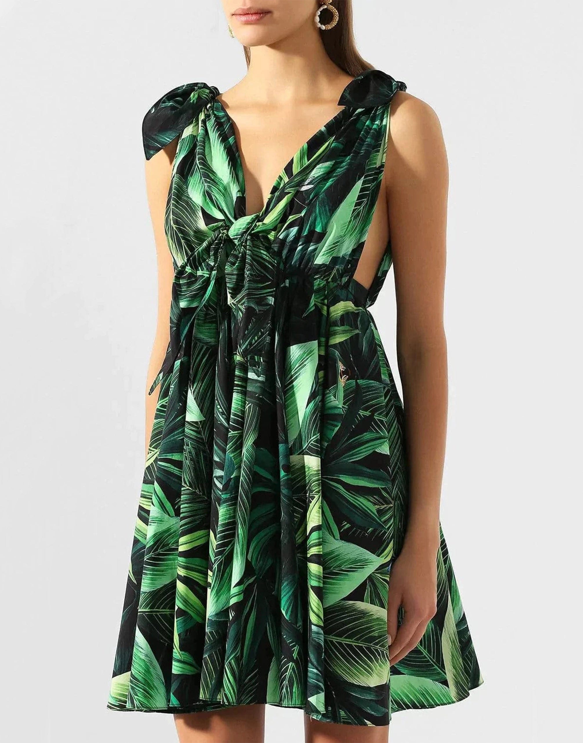 Dolce & Gabbana Short Poplin Dress With Leaf Print