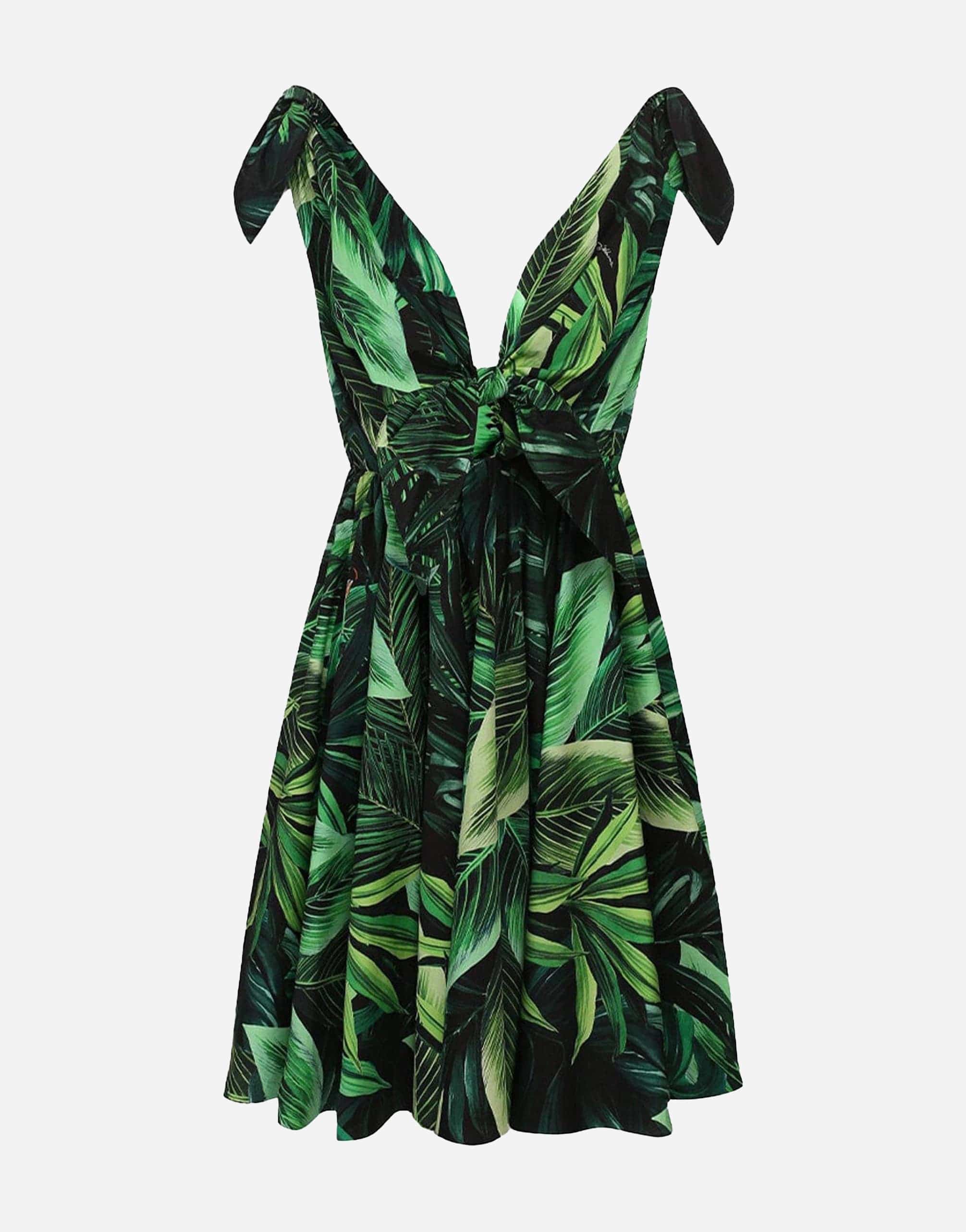 Dolce & Gabbana Short Poplin Dress With Leaf Print