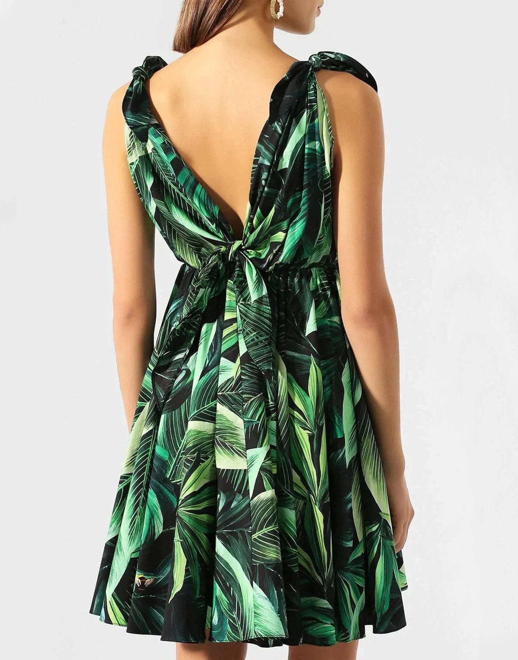 Dolce & Gabbana Short Poplin Dress With Leaf Print