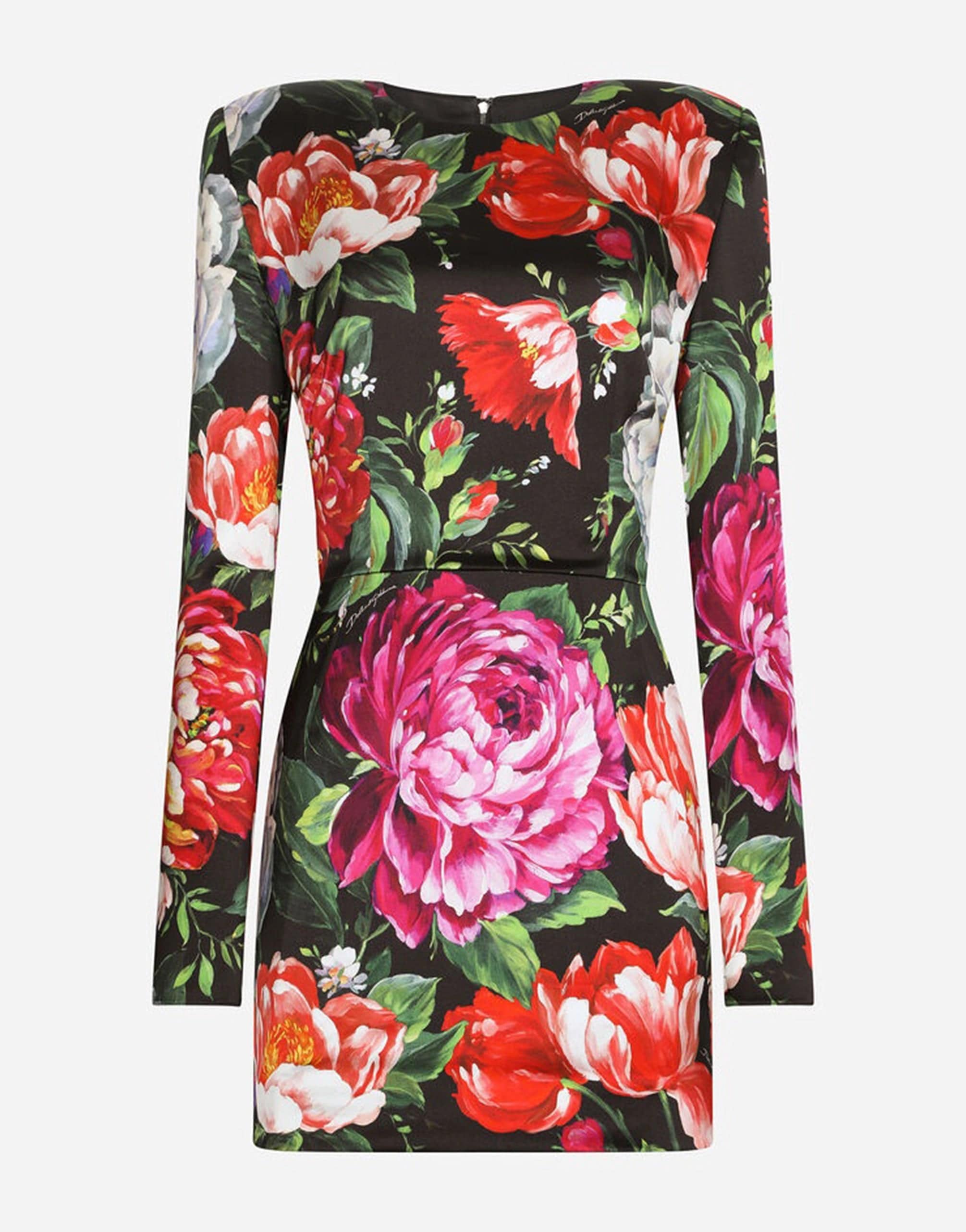 Dolce & Gabbana Short Satin Dress With Floral Print