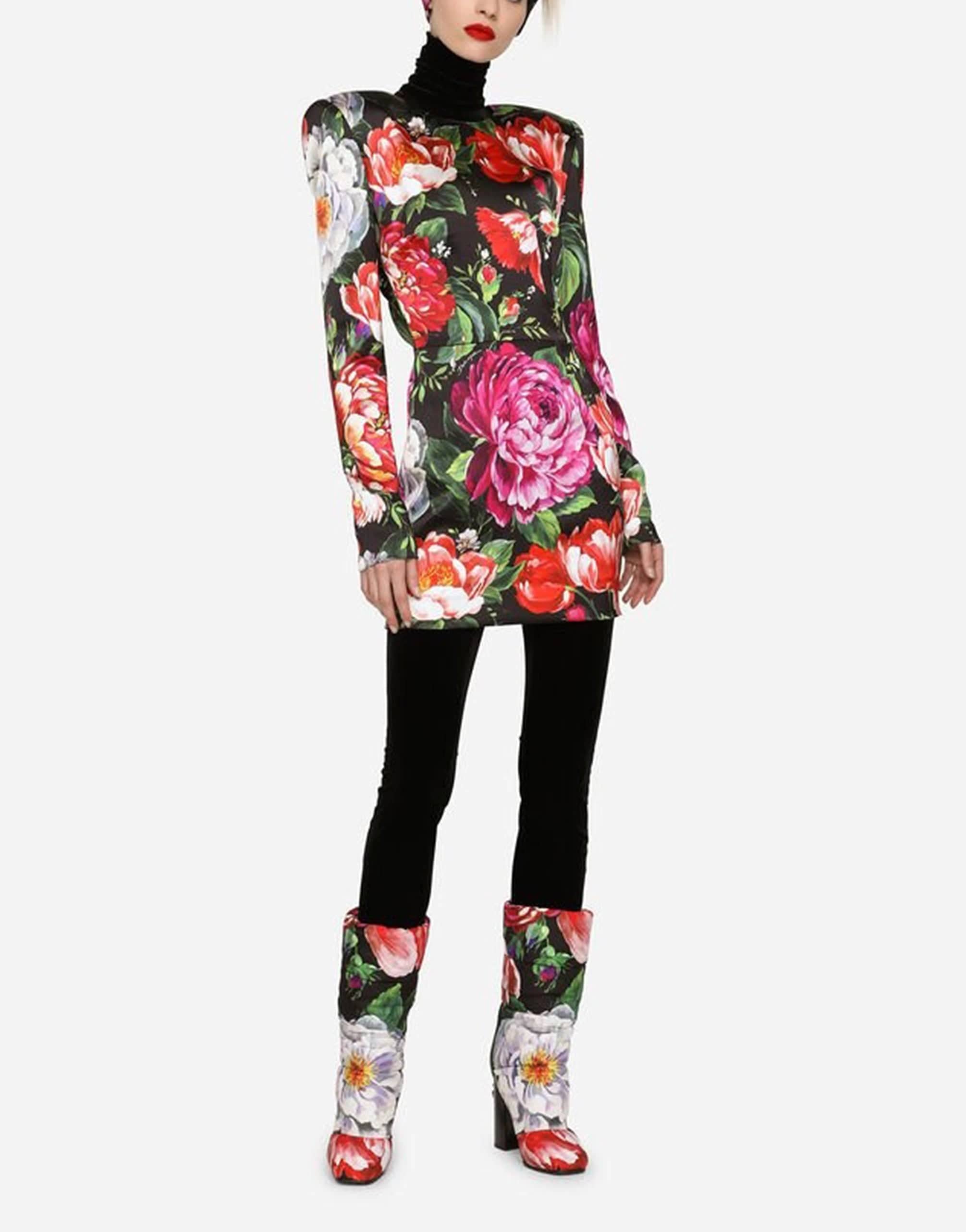 Dolce & Gabbana Short Satin Dress With Floral Print