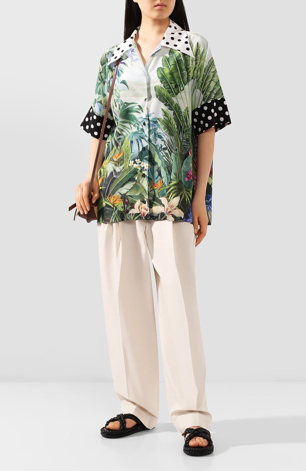 Dolce & Gabbana Short-Sleeve Jungle-Print Silk Shirt