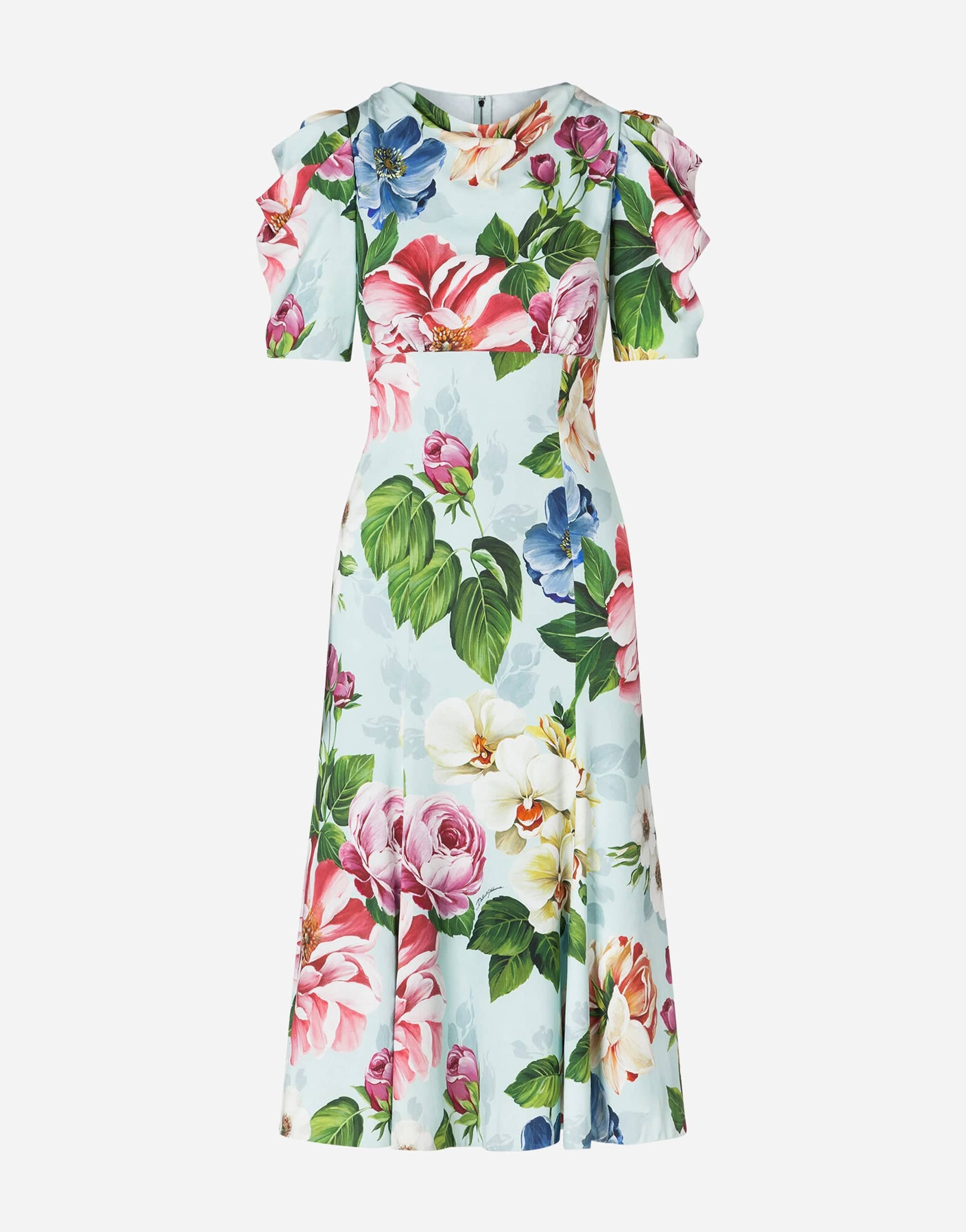 Dolce & Gabbana Short-Sleeved Floral-Print Cady Midi Dress