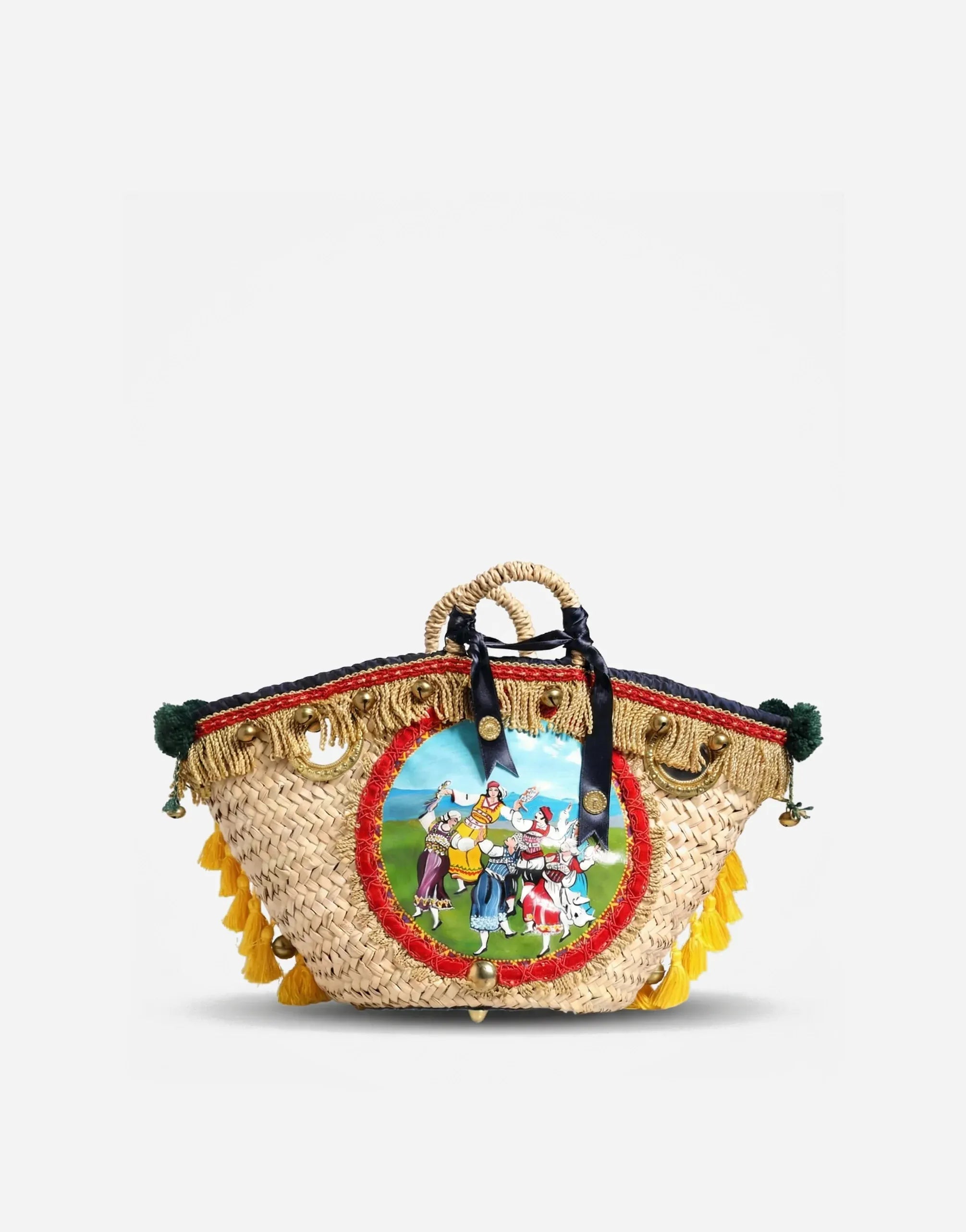 Dolce & Gabbana Sicilian Carretto Medallion Straw Basket Bag