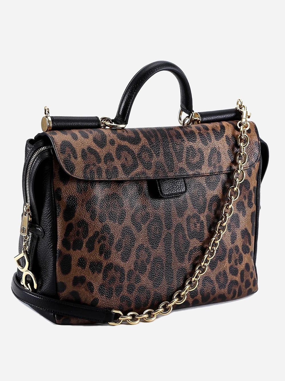 Dolce & Gabbana Sicily Leopard Print Leather Tote Bag