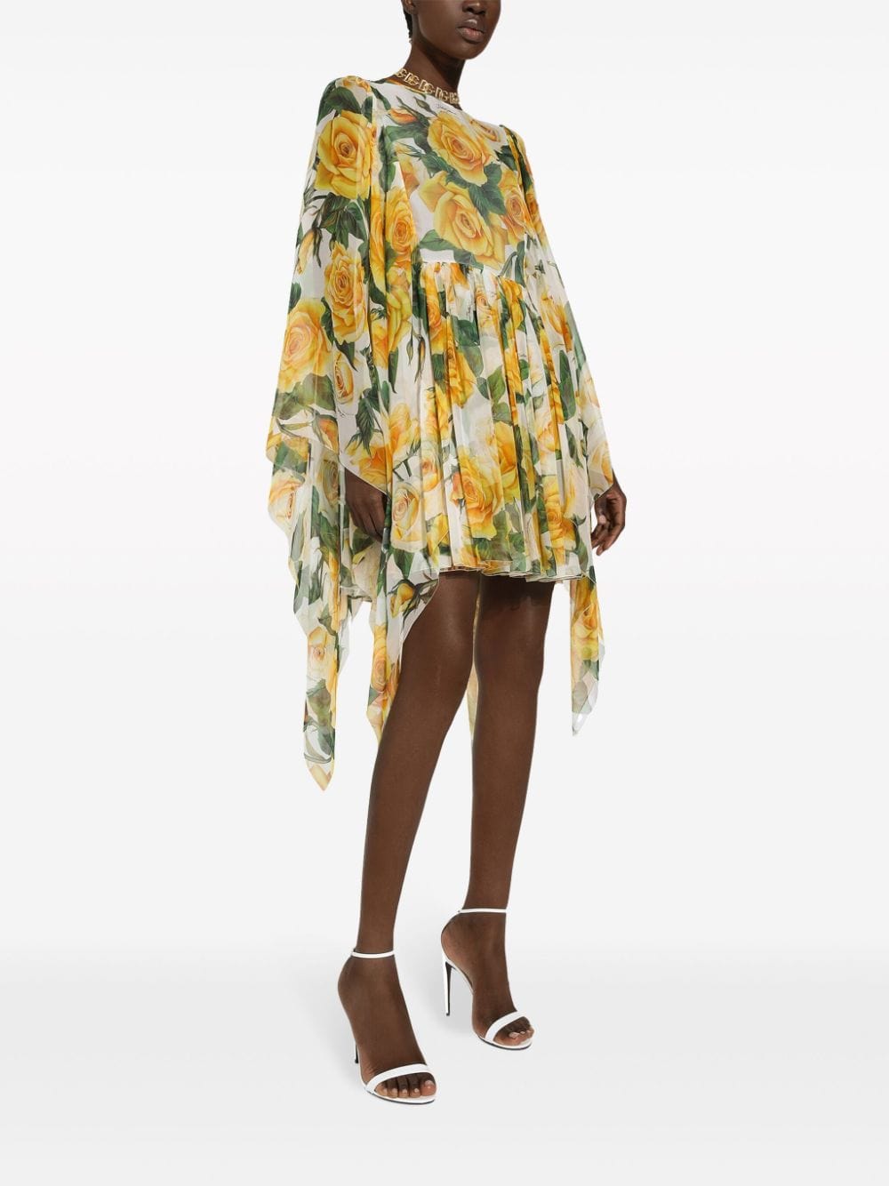 Dolce & Gabbana Silk Chiffon Rose-Print Dress