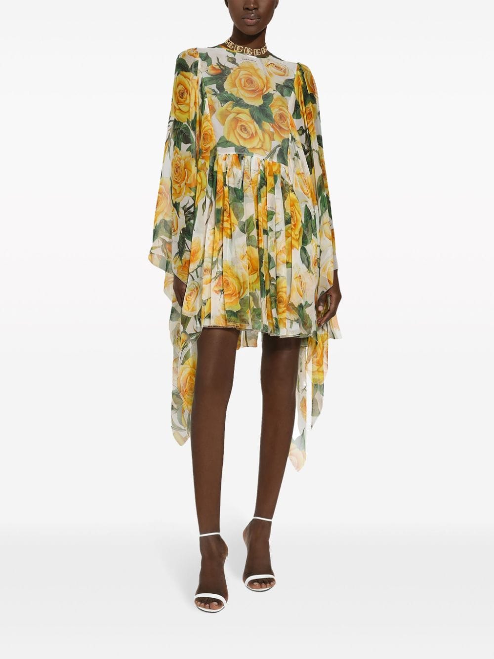 Dolce & Gabbana Silk Chiffon Rose-Print Dress