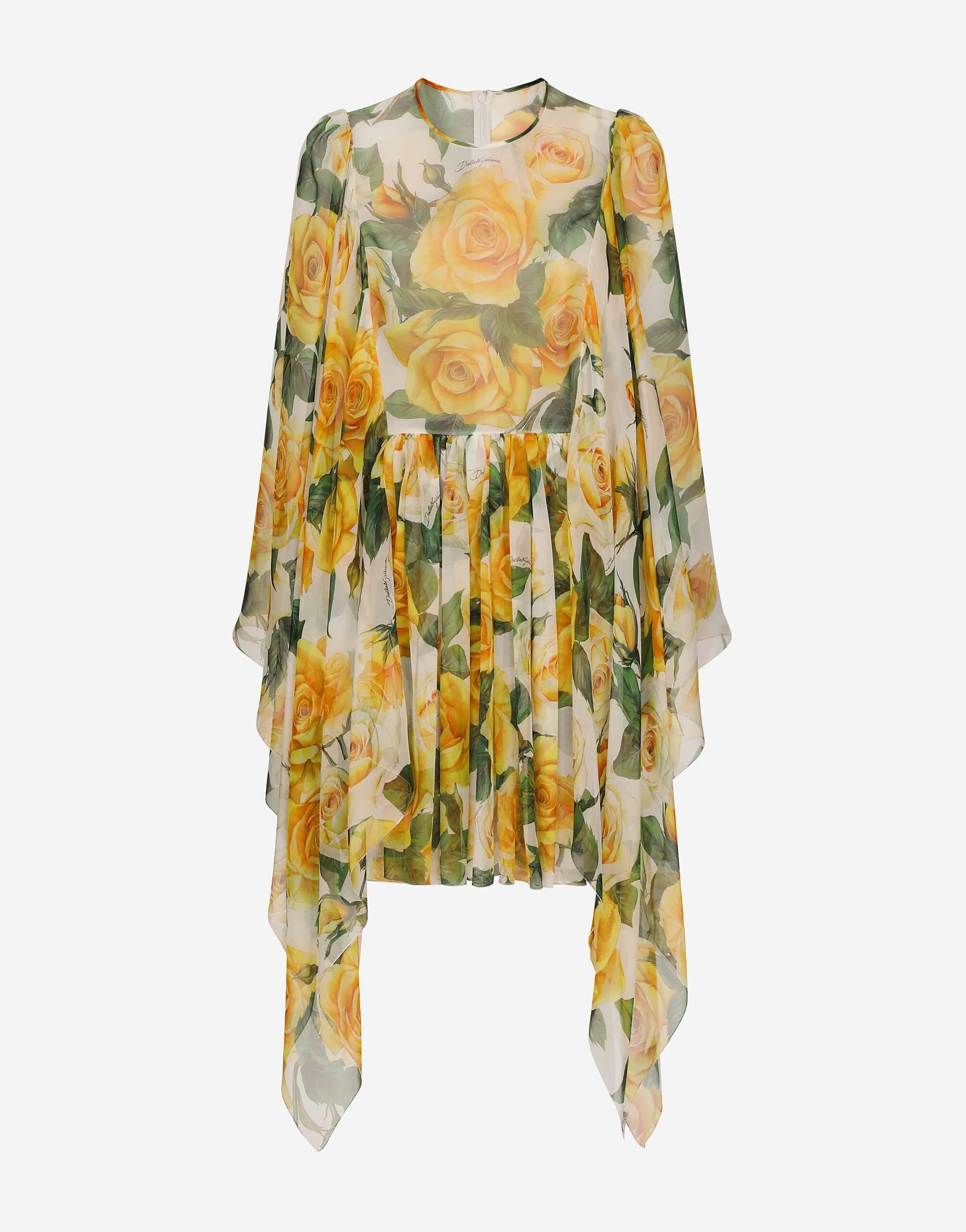 Dolce & Gabbana Silk Chiffon Rose-Print Dress