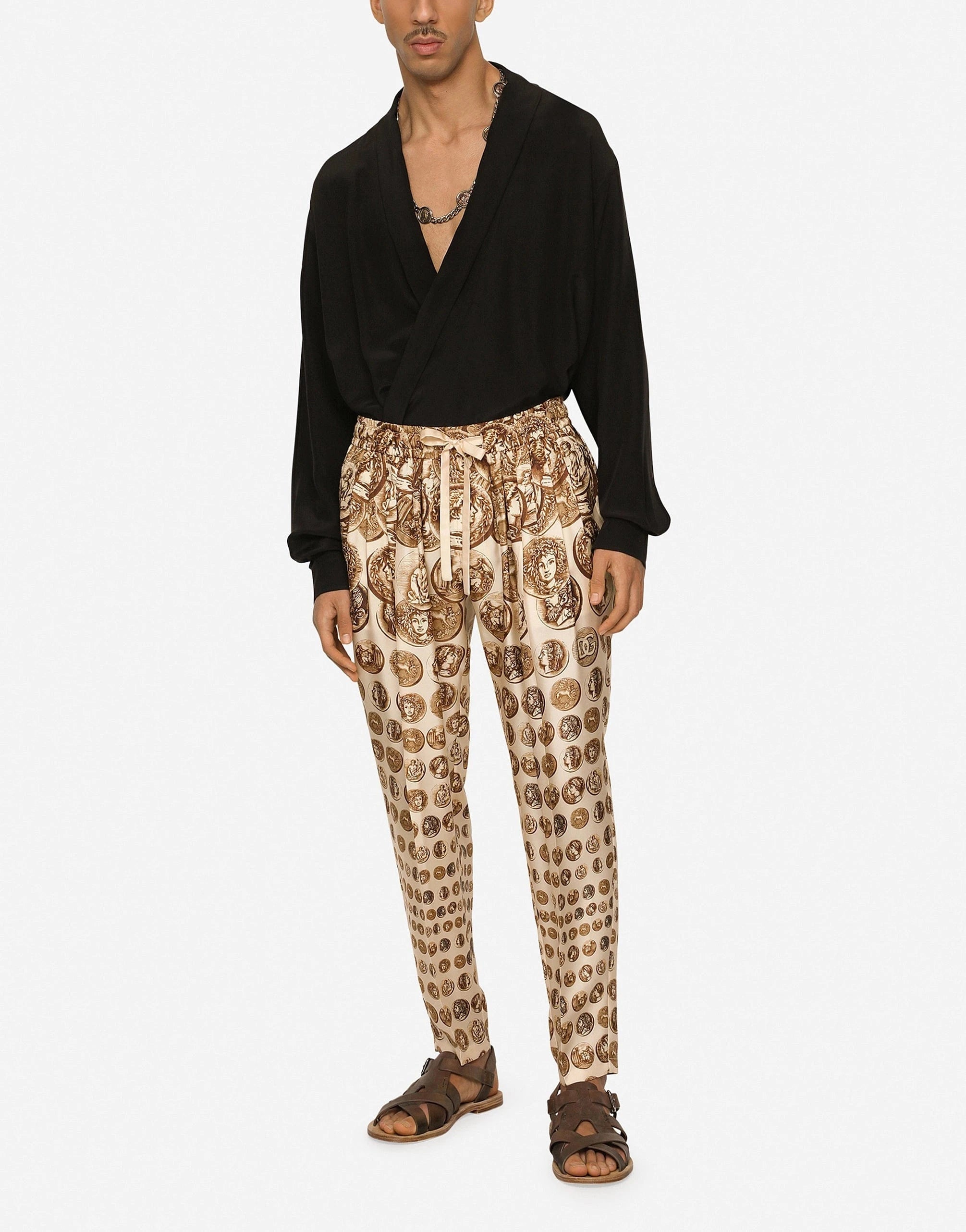 Dolce & Gabbana Silk Coin-Print Track Pants