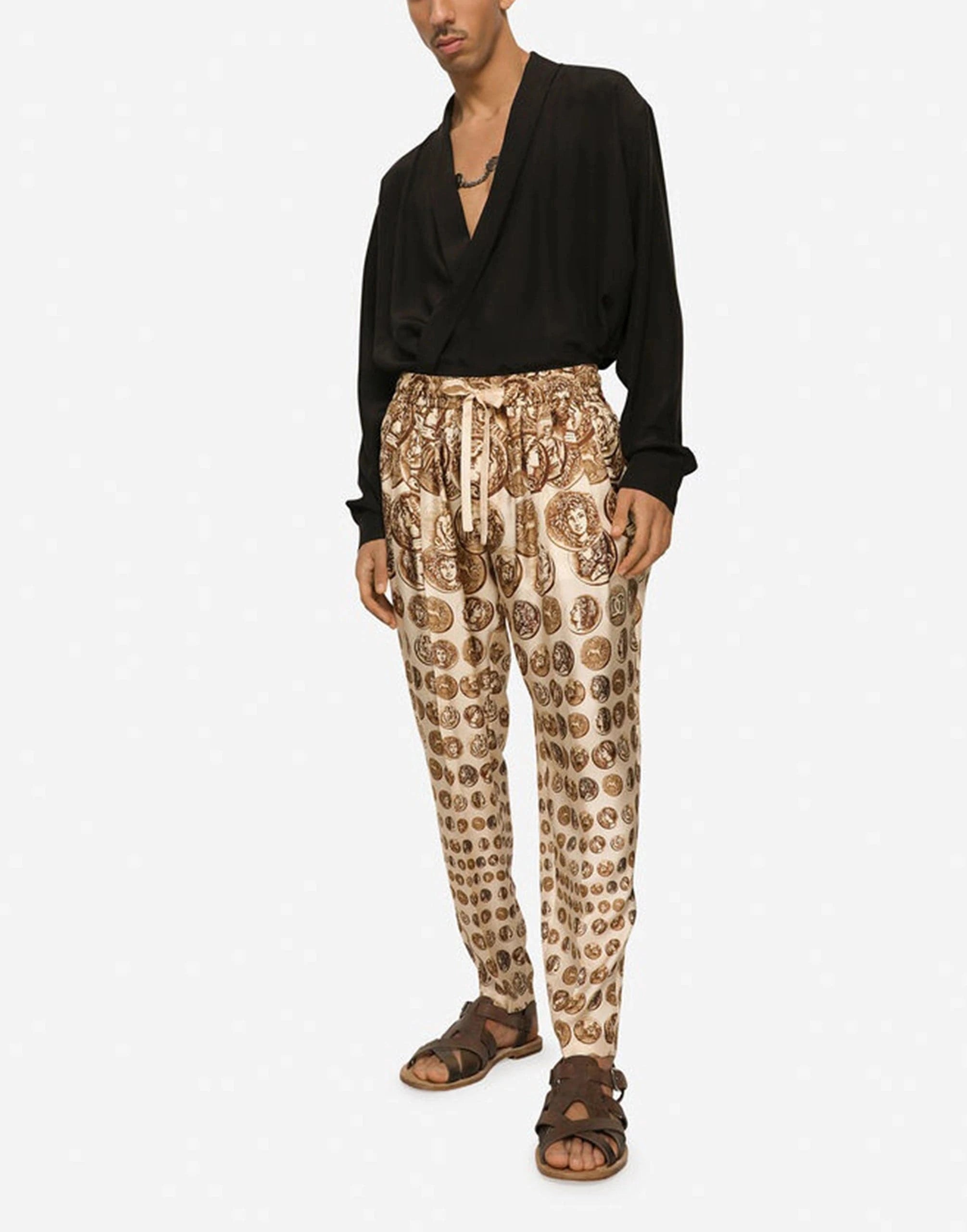 Dolce & Gabbana Silk Coin-Print Track Pants