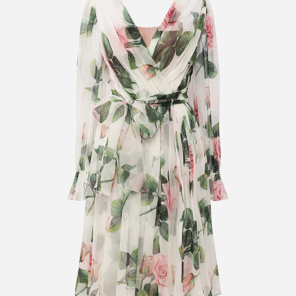 Dolce & Gabbana White Silk Floral Print A-line Midi Dress - IT38 | XS Dolce & Gabbana White Silk Floral Print A-line Midi Dress - IT38 | XS