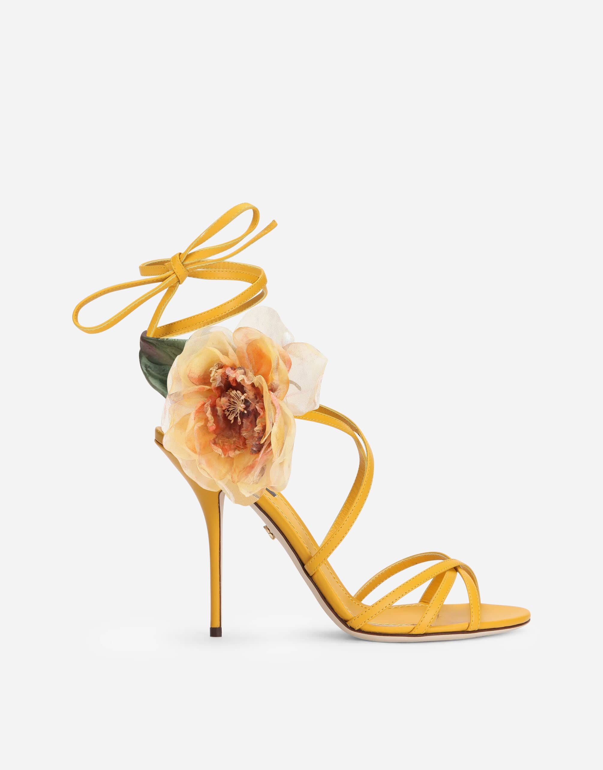 Dolce & Gabbana Silk Flower Nappa Leather Sandals