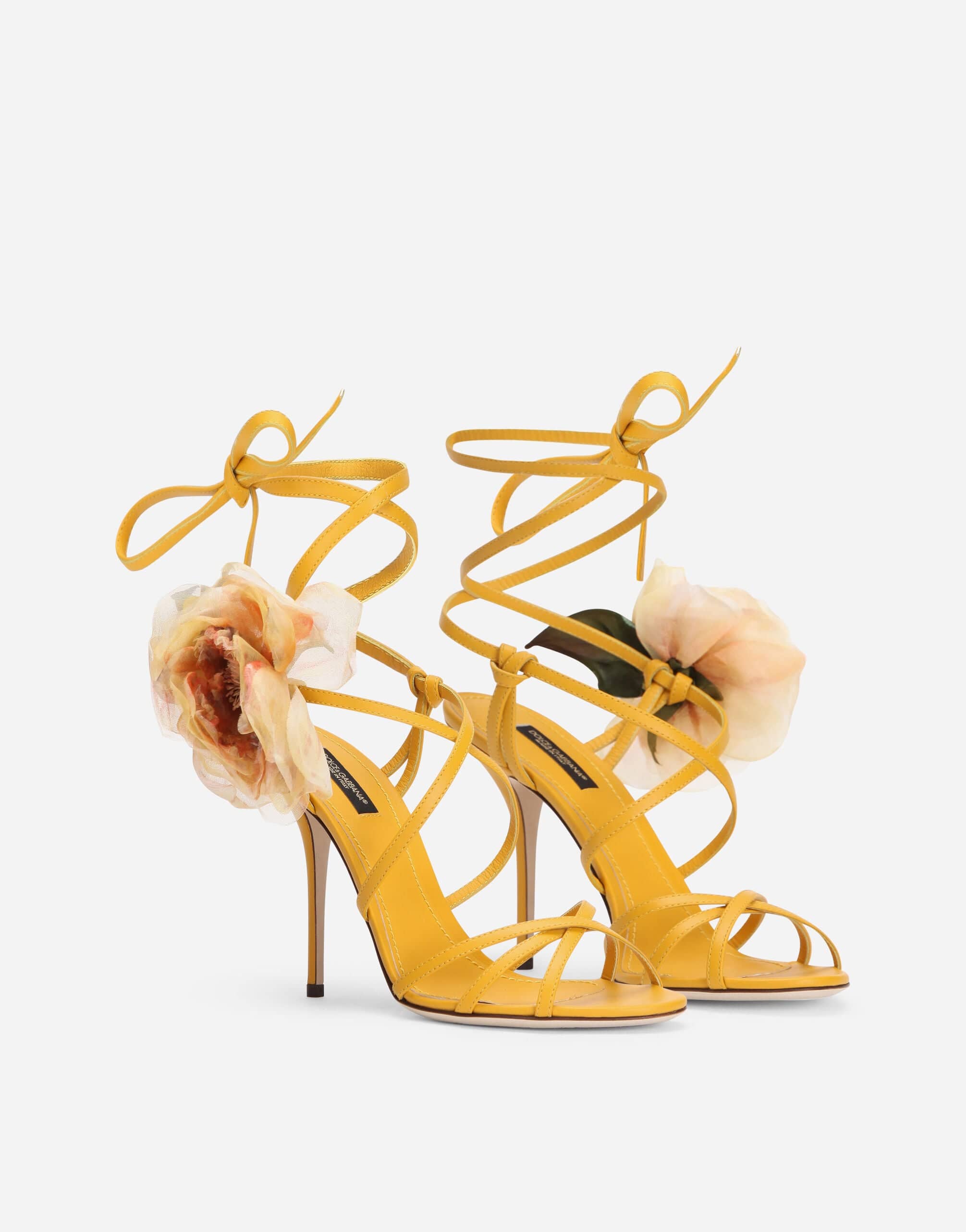 Dolce & Gabbana Silk Flower Nappa Leather Sandals