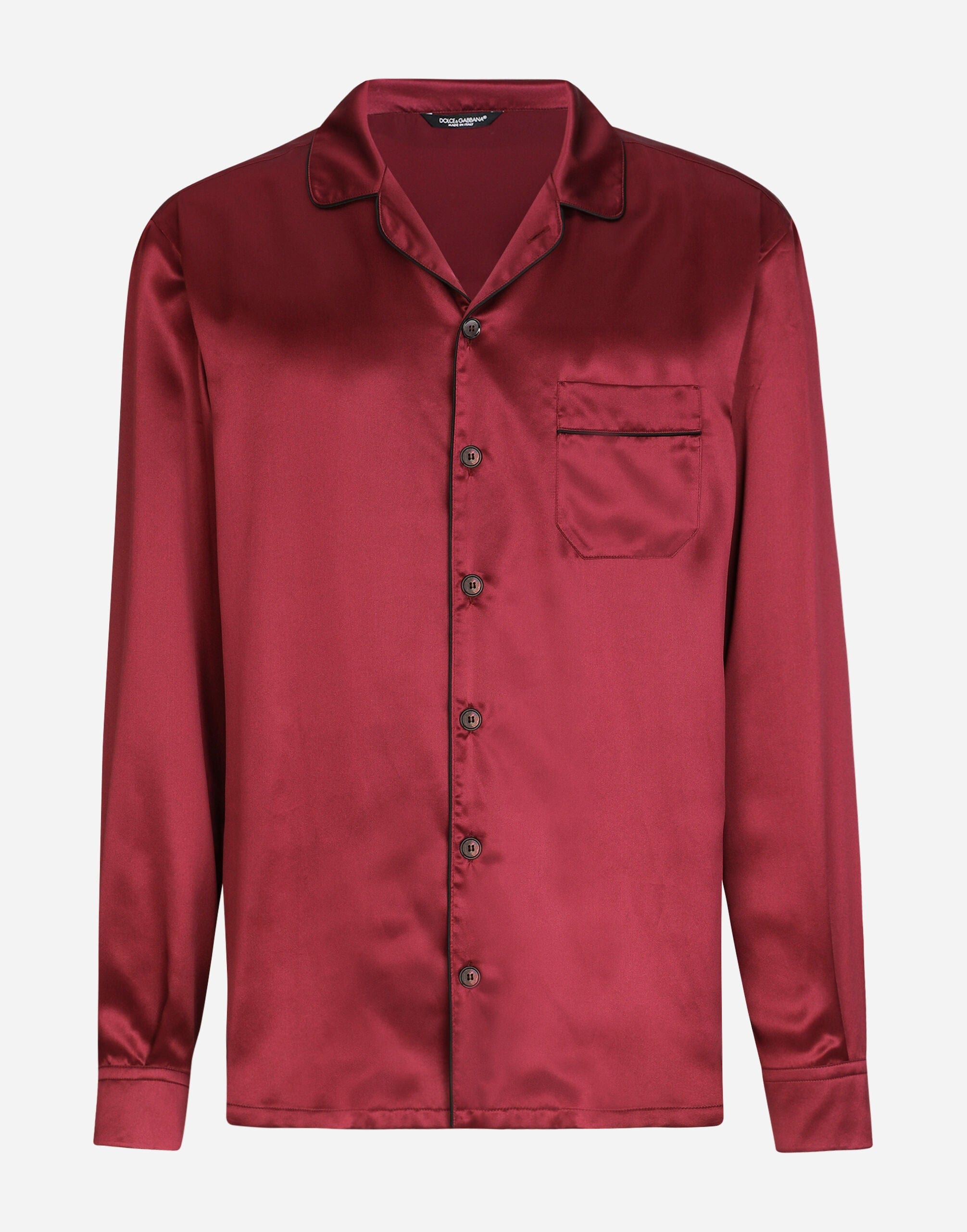 Dolce & Gabbana Bordeaux Silk Long Sleeve Men Pajama Top