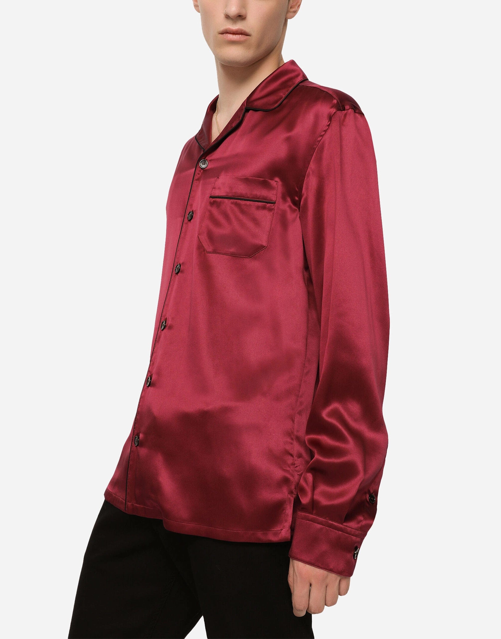 Dolce & Gabbana Bordeaux Silk Long Sleeve Men Pajama Top