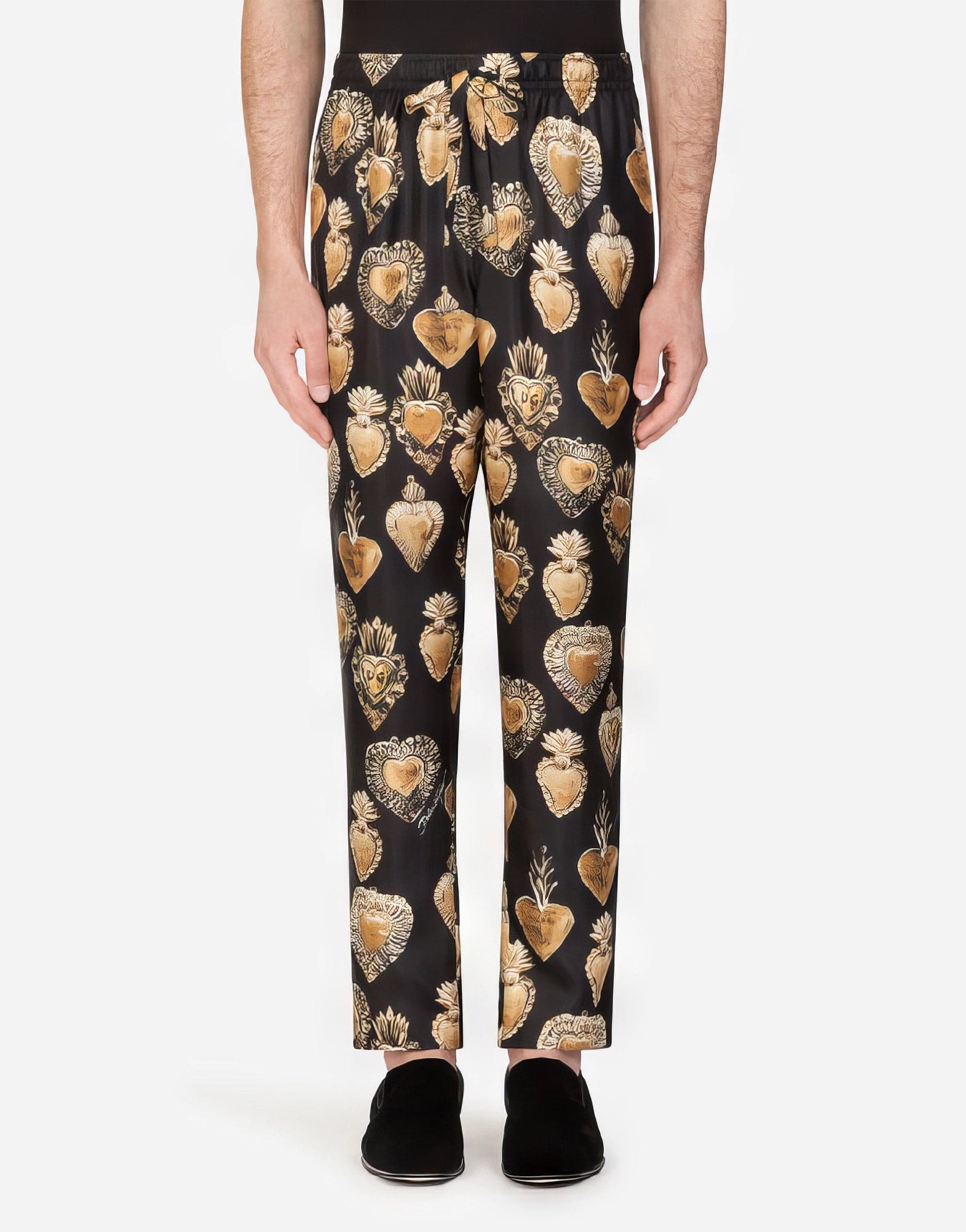 Silk Pyjama Pants With Sacred Heart Print