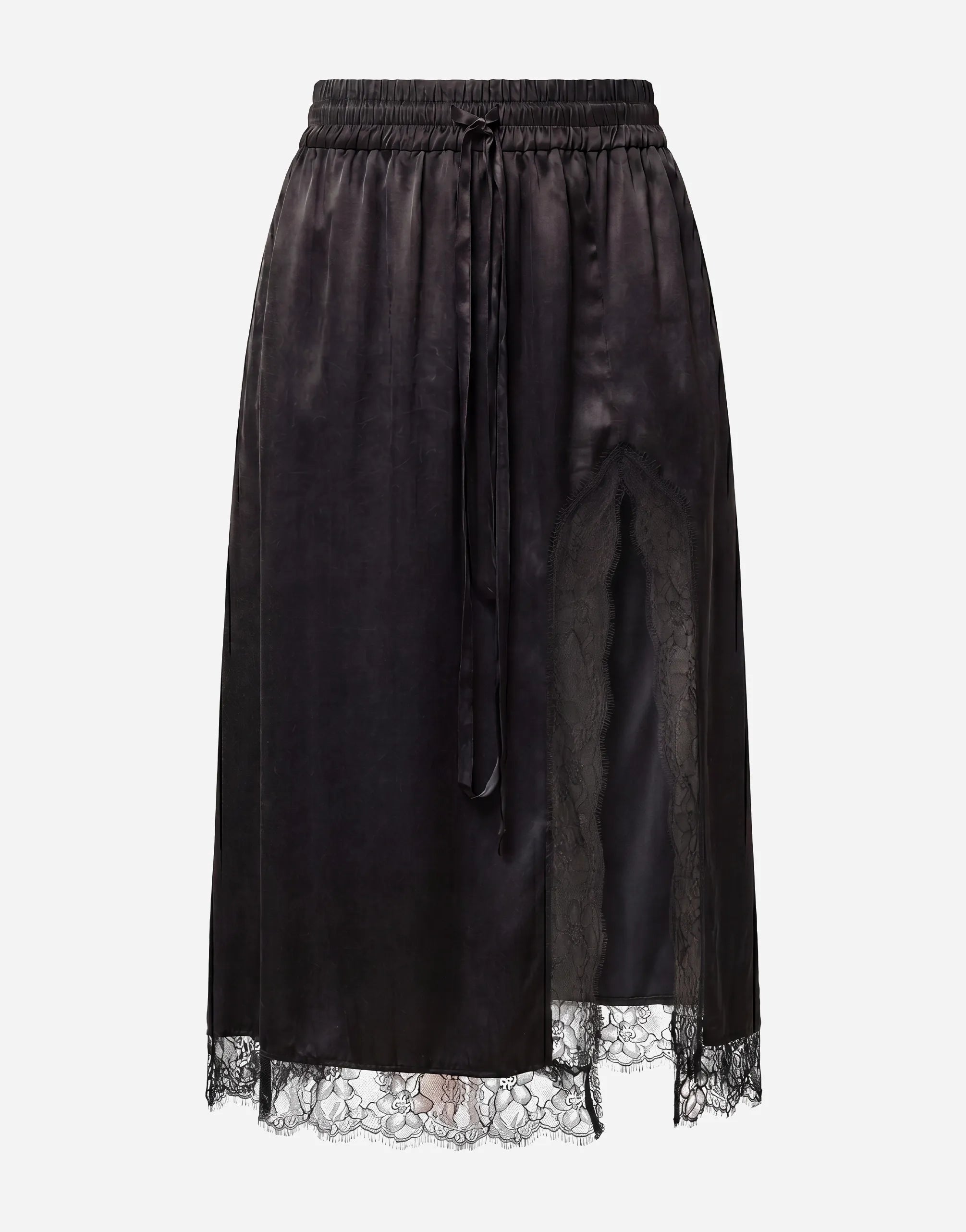 Dolce & Gabbana Dolce & Gabbana Silk Satin Lace Trim Midi Skirt