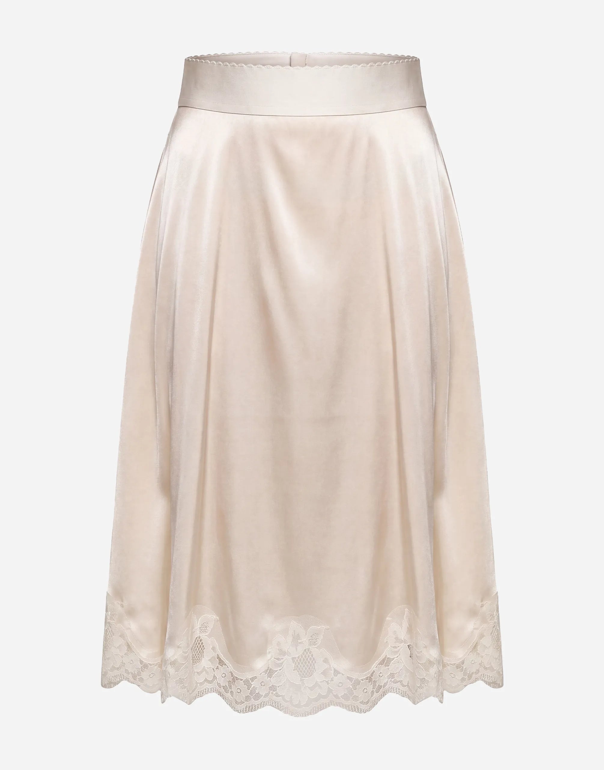 Dolce & Gabbana Dolce & Gabbana Silk Satin Midi Skirt with Lace Hem