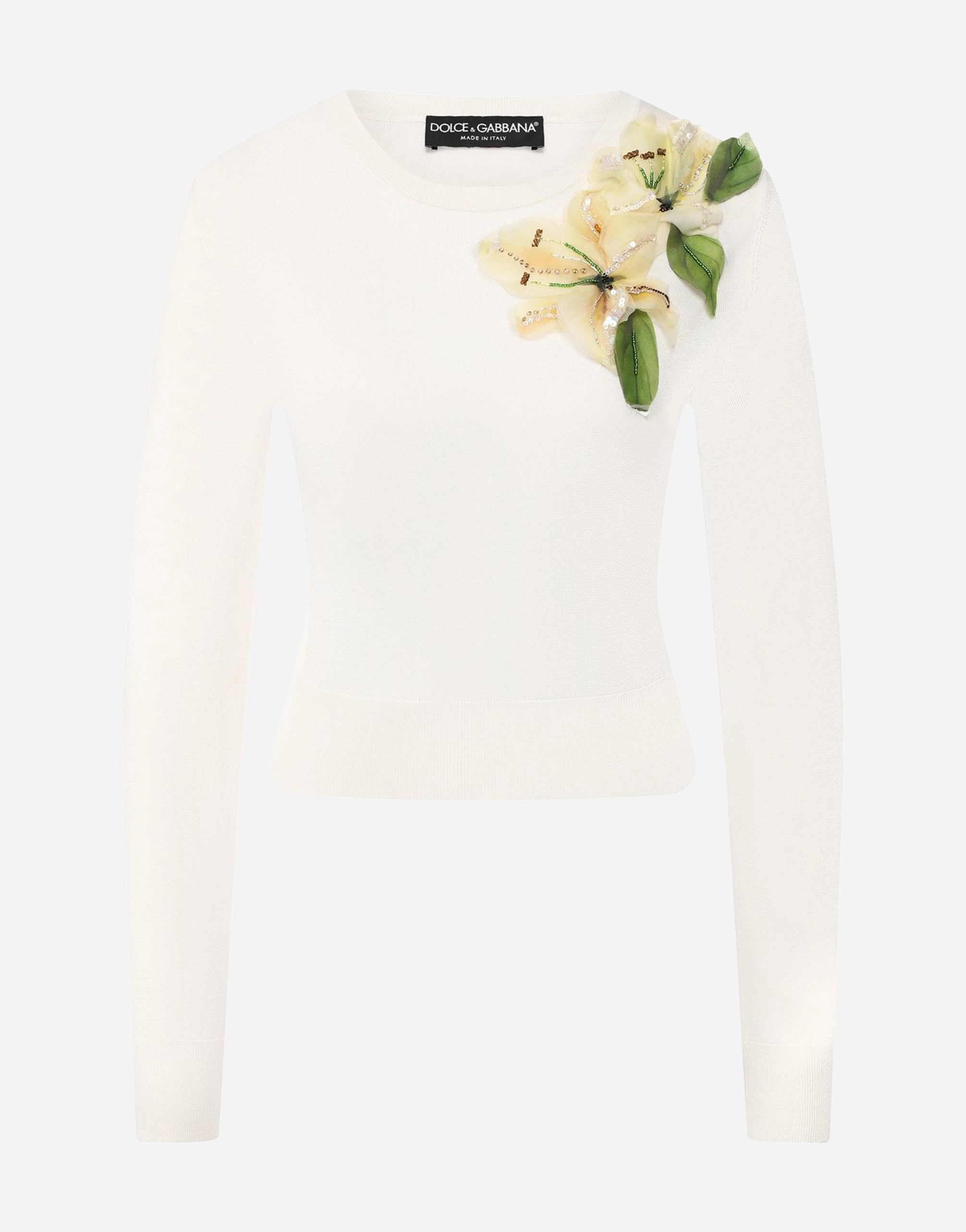 Dolce & Gabbana Silk Sweater With Floral Appliqué