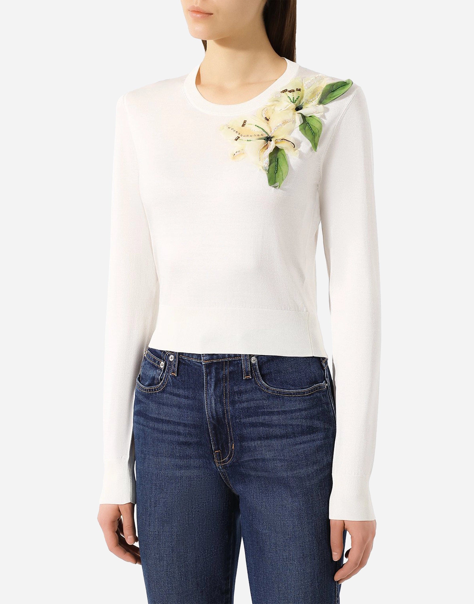 Silk Sweater With Floral Appliqué