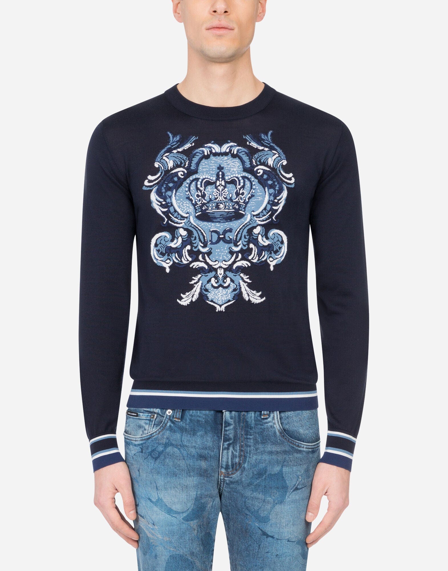 Dolce & Gabbana Silk Sweater With Intarsia And DG Logo