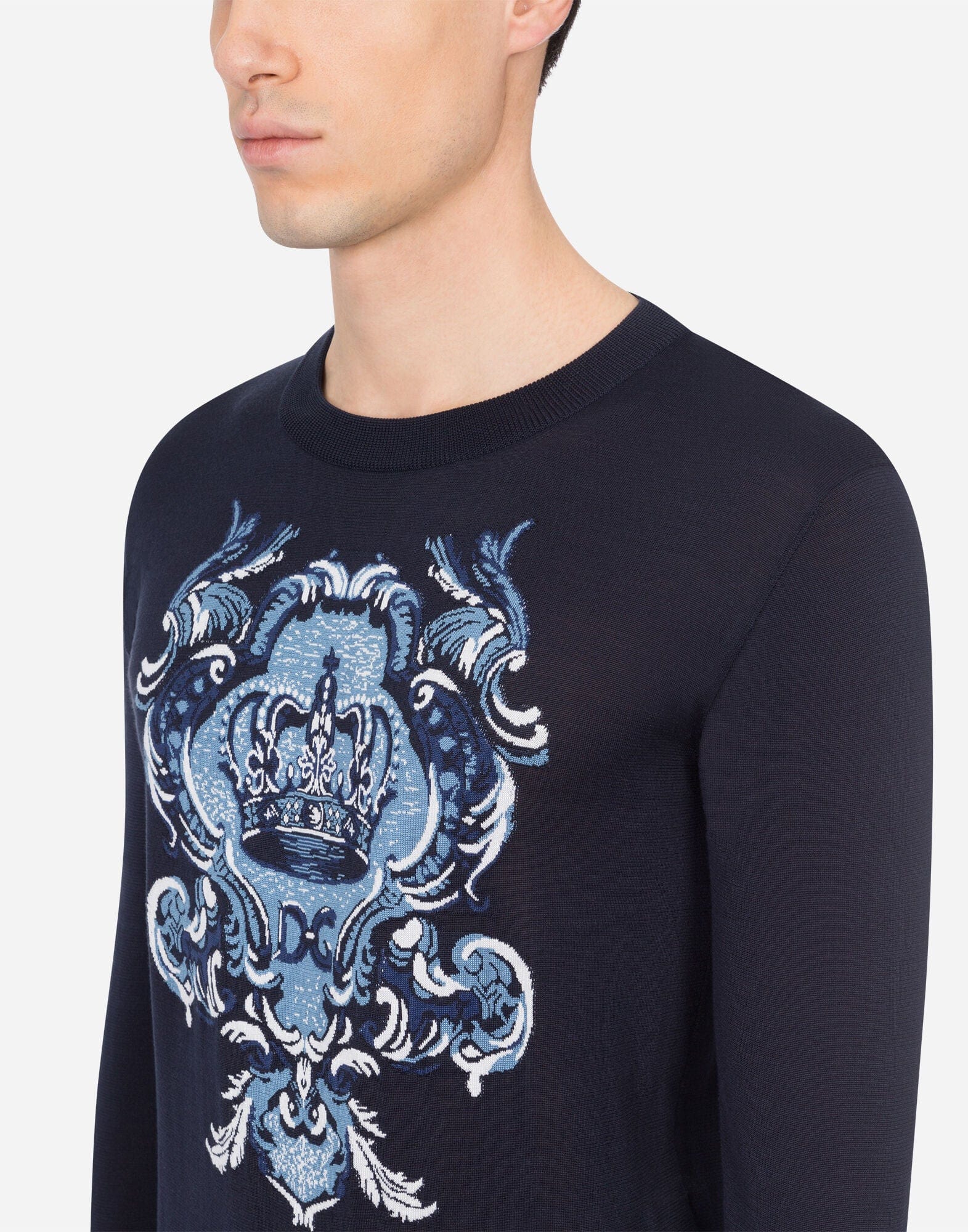 Dolce & Gabbana Silk Sweater With Intarsia And DG Logo