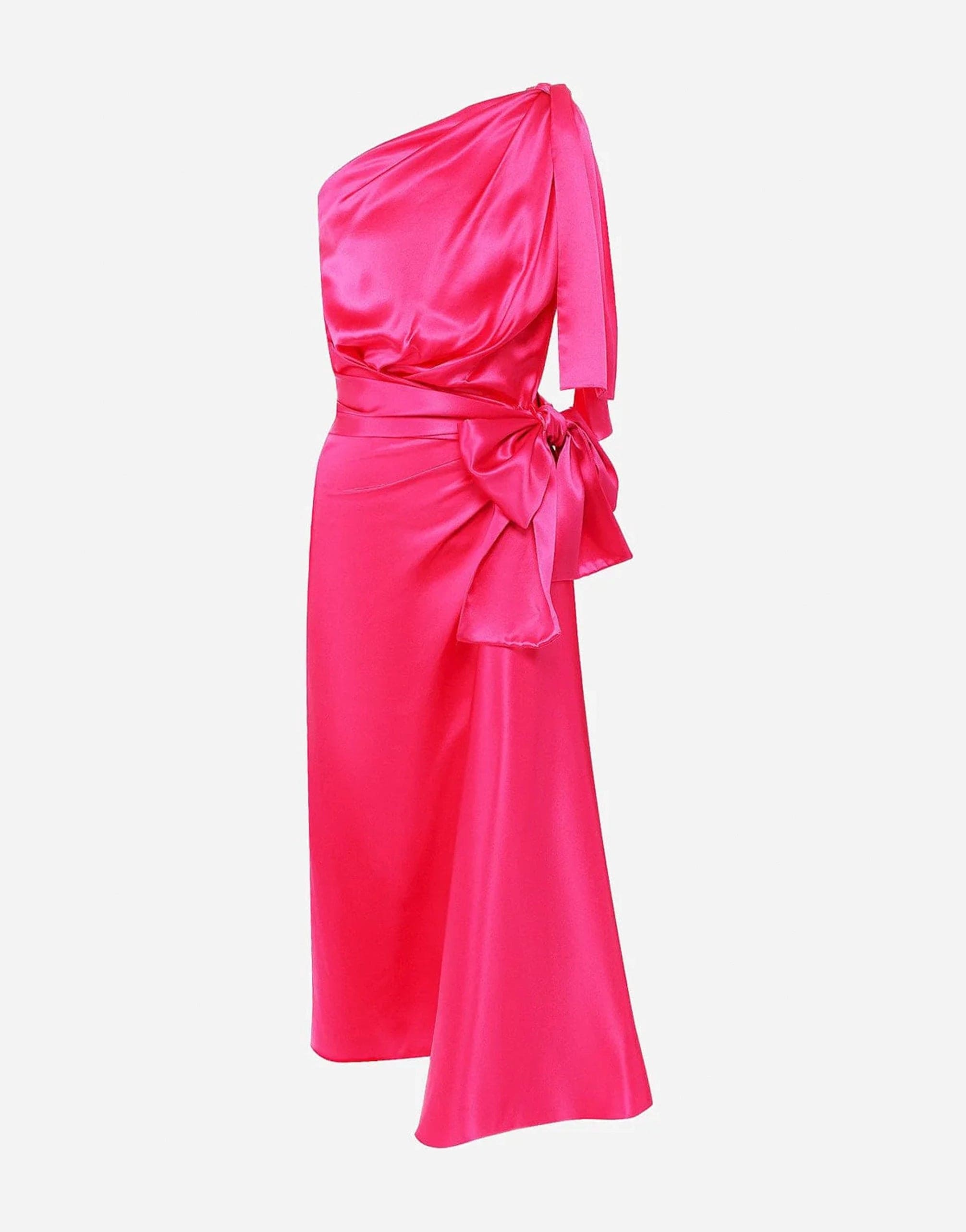Silk-Taffeta One-Sleeve Ruched Cocktail Dress