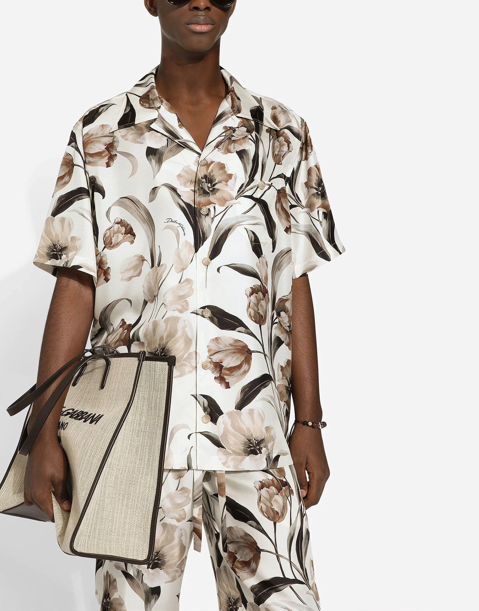 Dolce & Gabbana Silk Tulip Print Hawaiian Shirt