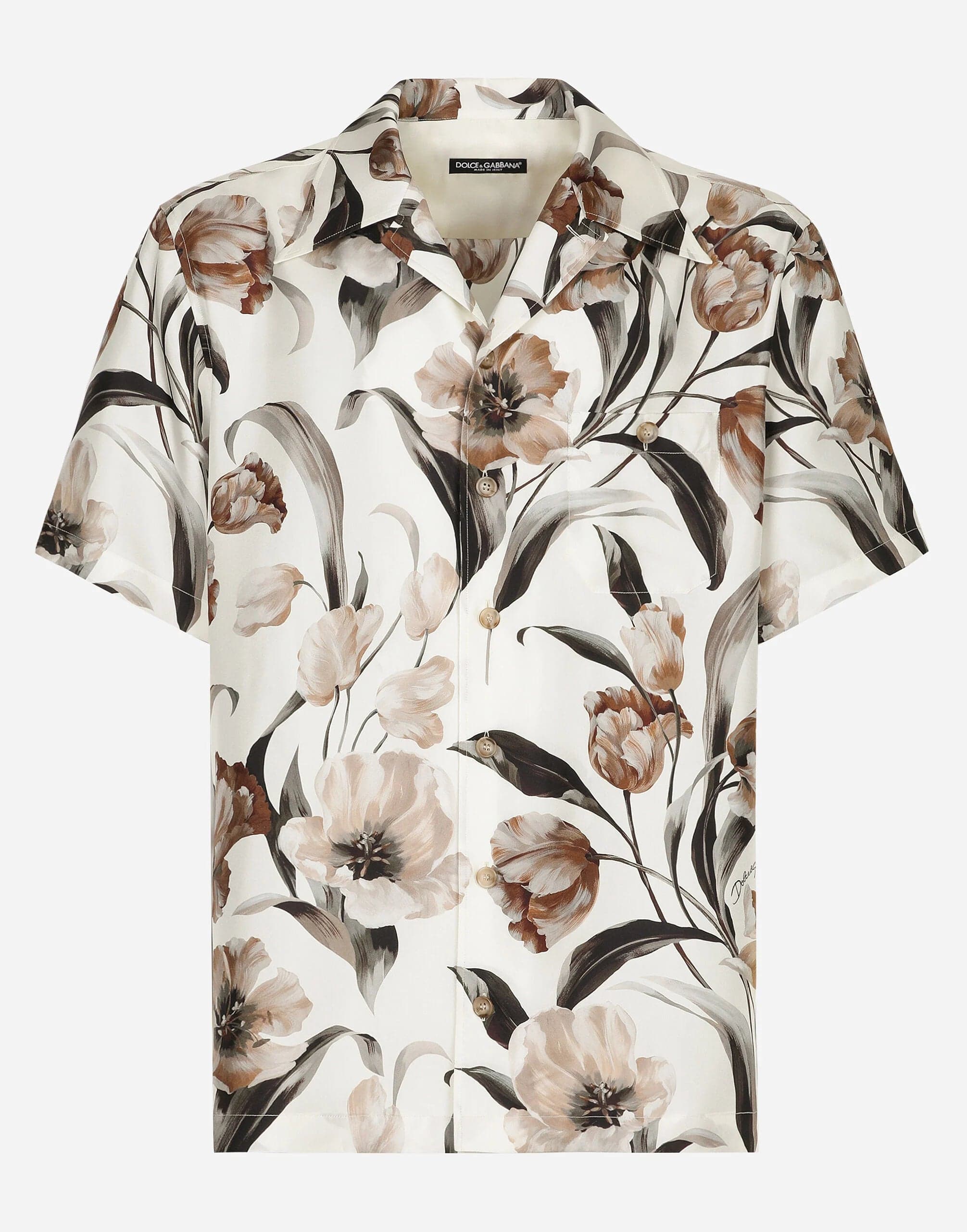 Dolce & Gabbana Silk Tulip Print Hawaiian Shirt