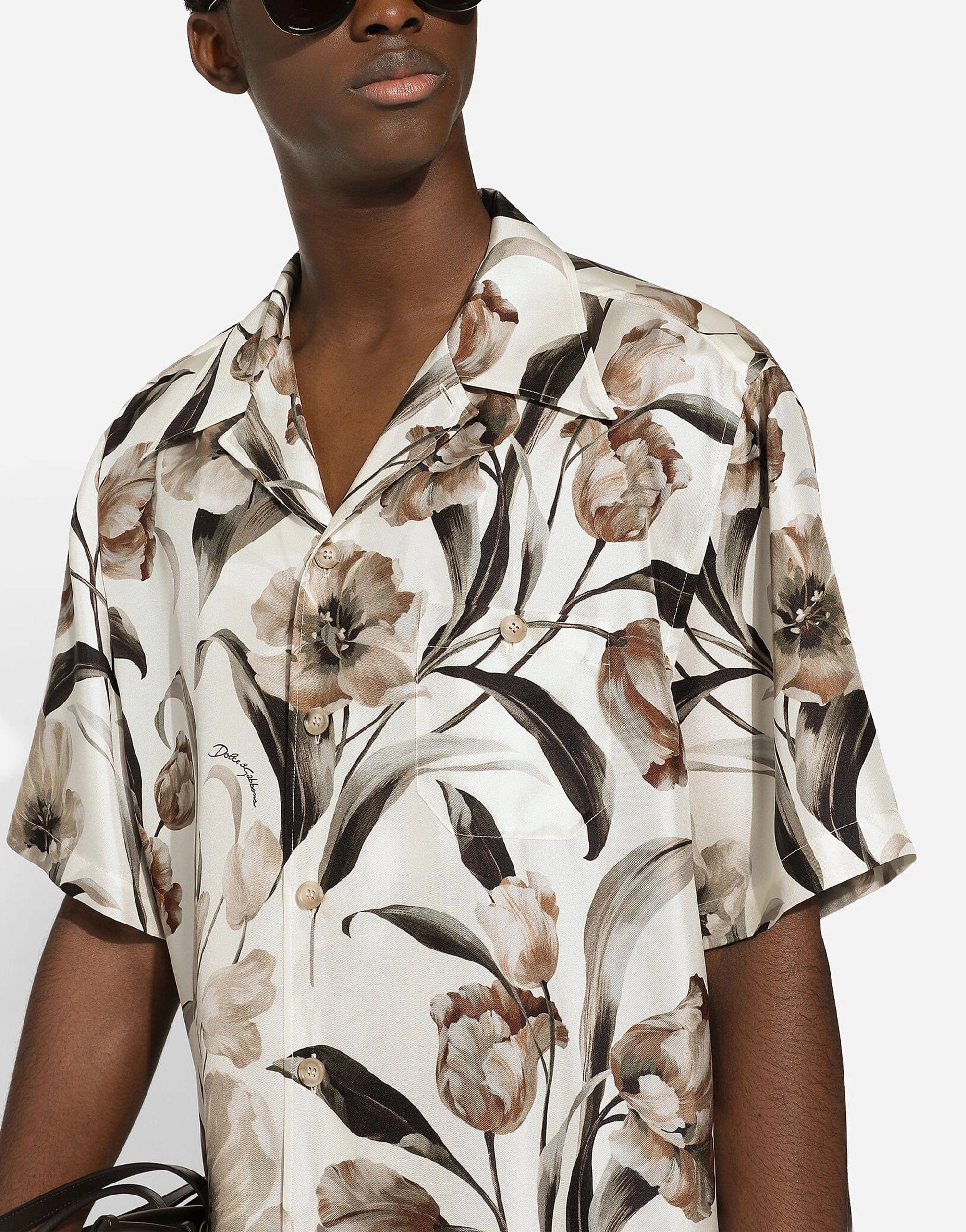 Dolce & Gabbana Silk Tulip Print Hawaiian Shirt