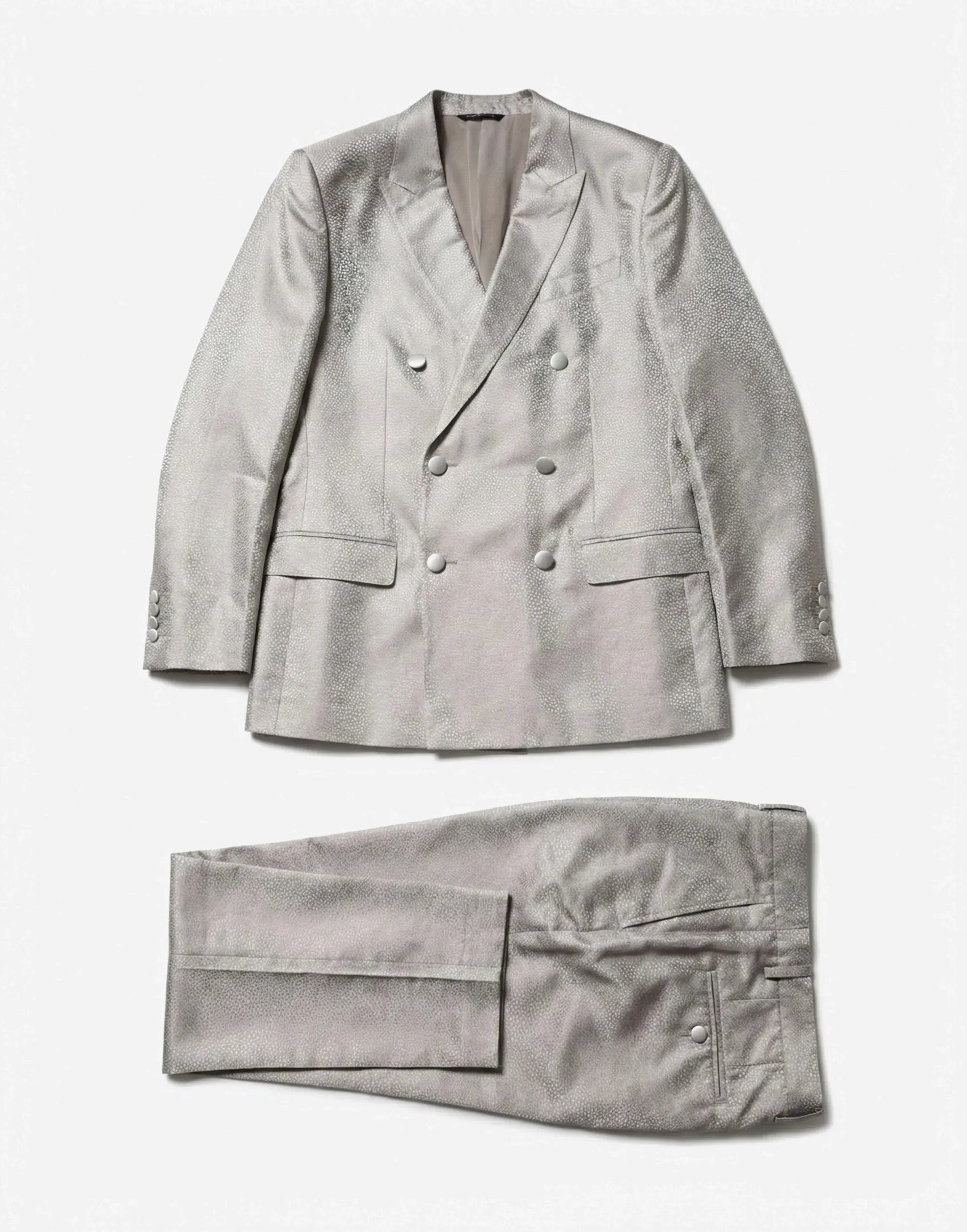 DOLCE&GABBANA スーツ セット　タキシード？　シルバー　グレー Dolce & Gabbana Silver Textured Double-Breasted Silk Suit